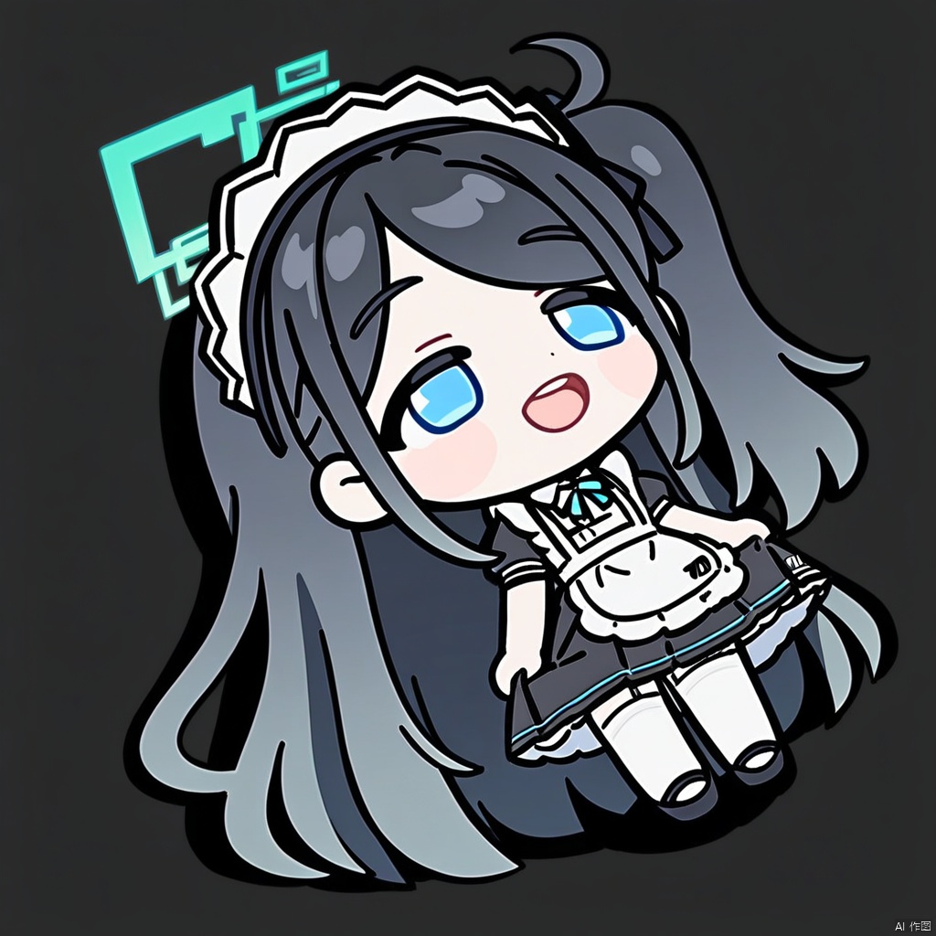 lying-on-back, chibi,(masterpiece),(best quality),masterpiece,best quality,very aesthetic,absurdres,newest,
BREAK
sdorica composition,black background,simple background,character name,
BREAK
1girl, solo, aris \(blue archive\), aris \(maid\) \(blue archive\), halo, long hair, black hair, thighhighs, white thighhighs, apron, blue eyes, official alternate costume, maid headdress, maid, very long hair, full body, simple background, white background, short sleeves, open mouth, dress, looking at viewer, maid apron, white apron, black footwear, borrowed clothes, shoes, black dress, frilled apron, frills, blush, upper teeth only, ponytail, smile, puffy sleeves, standing, side ponytail, teeth, puffy short sleeves, absurdly long hair, garter straps, skirt hold, bow, sidelocks,