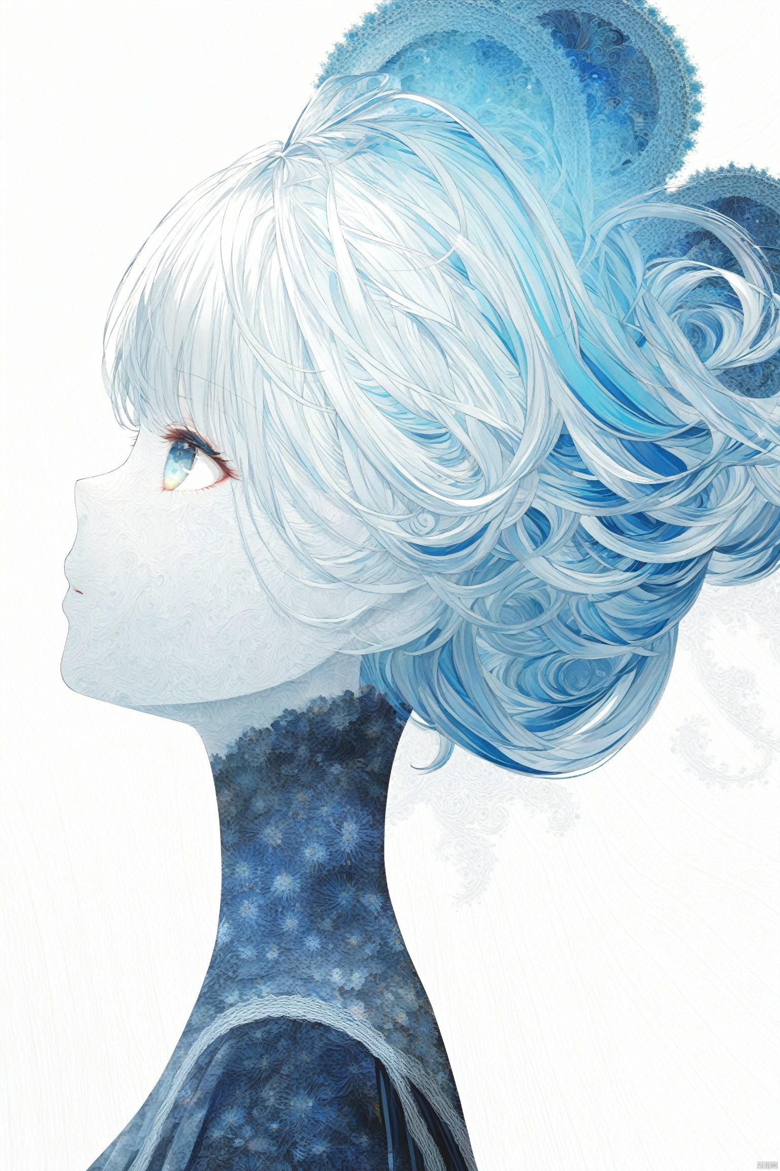 Official art, 8k wallpaper, super detailed, beautiful and beautiful, masterpiece, best quality, (fractal art: 1.3), lines, illustration, 1 girl head, white background, very detailed, bright colors, romanticism, mtianmei, TT,TT