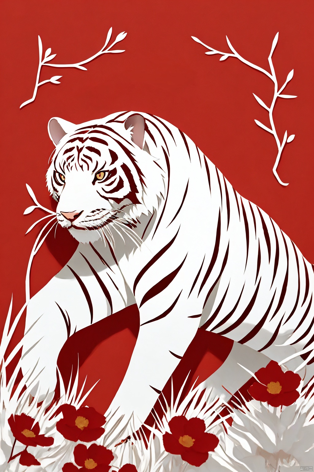  fdjz
solo
flower
no humans
animal
white flower
red flower
animal focus
tiger
egasumi
Red background, jjmx