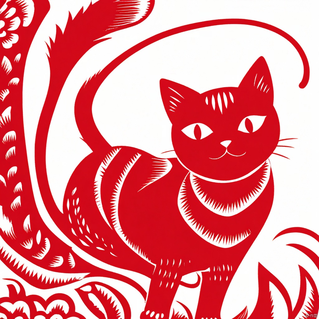 Solo, simple background, white background, monochrome, red theme, cat