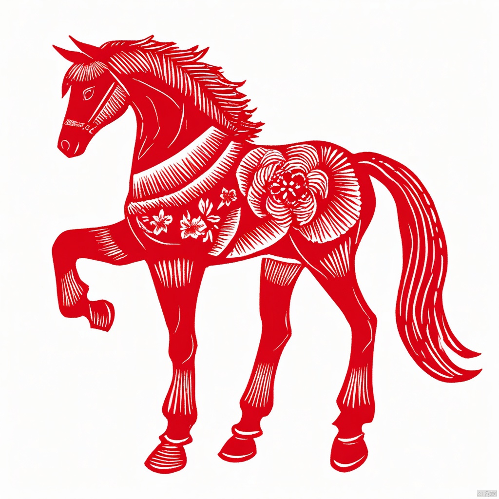 solo, Simple background, White background, monochrome, full body, no people, red theme, horse