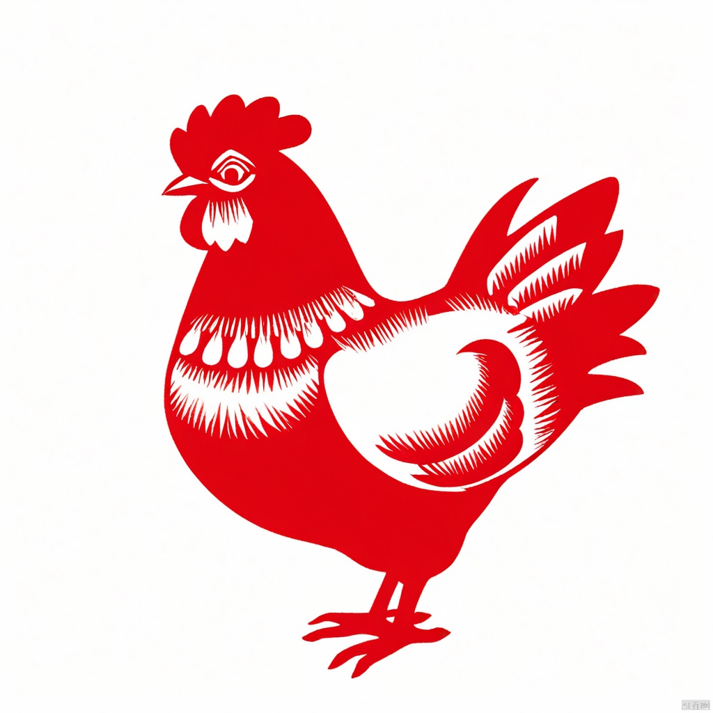  solo, Simple background, White background, monochrome, whole body, no people, red theme, chicken