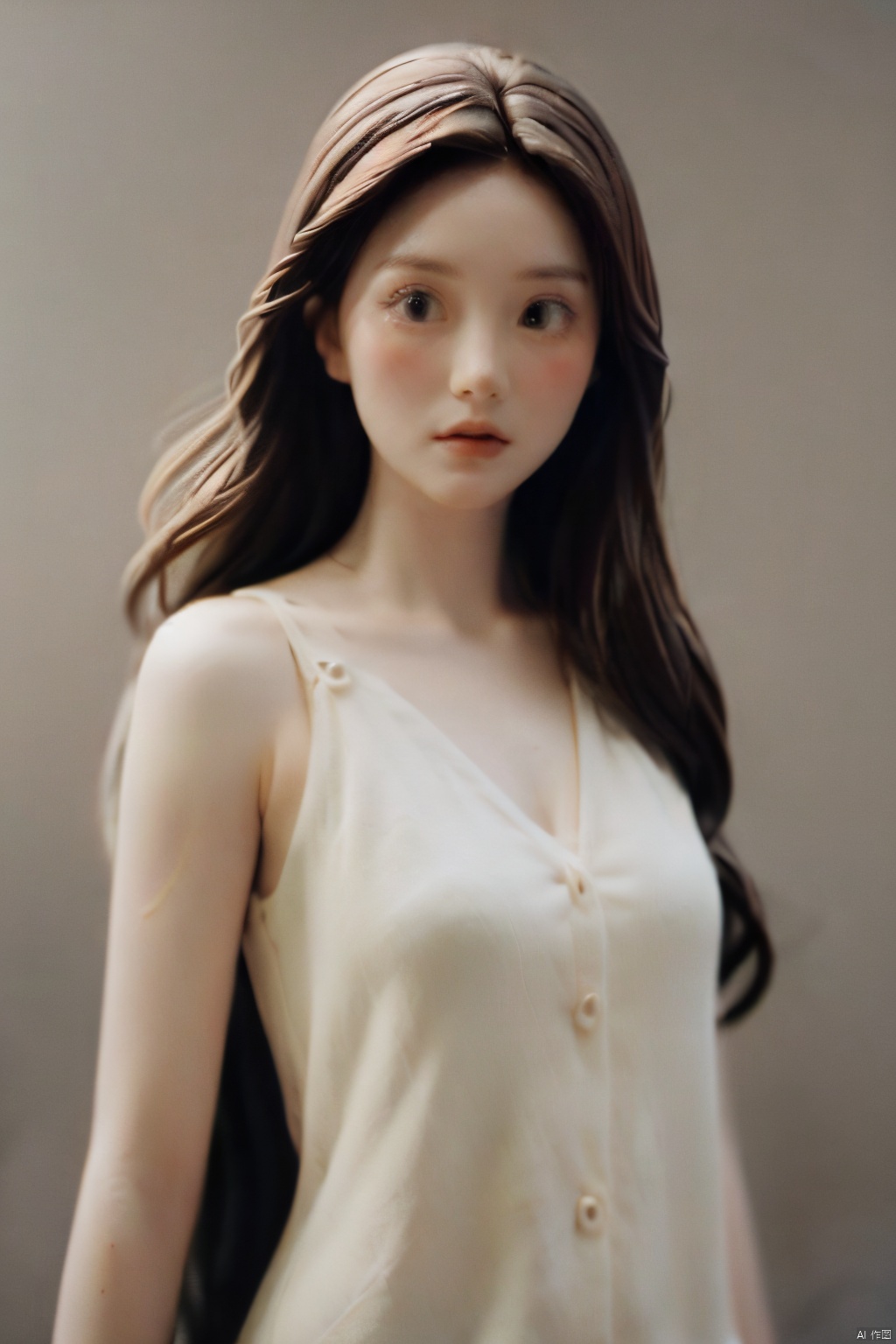  masterpiece, best quality, 1girl ,(( grey background)), long hair, floating hair,looking at viewers, happy, ((front)), (studio light),upper body,soft light, black and white,dark style, summer,