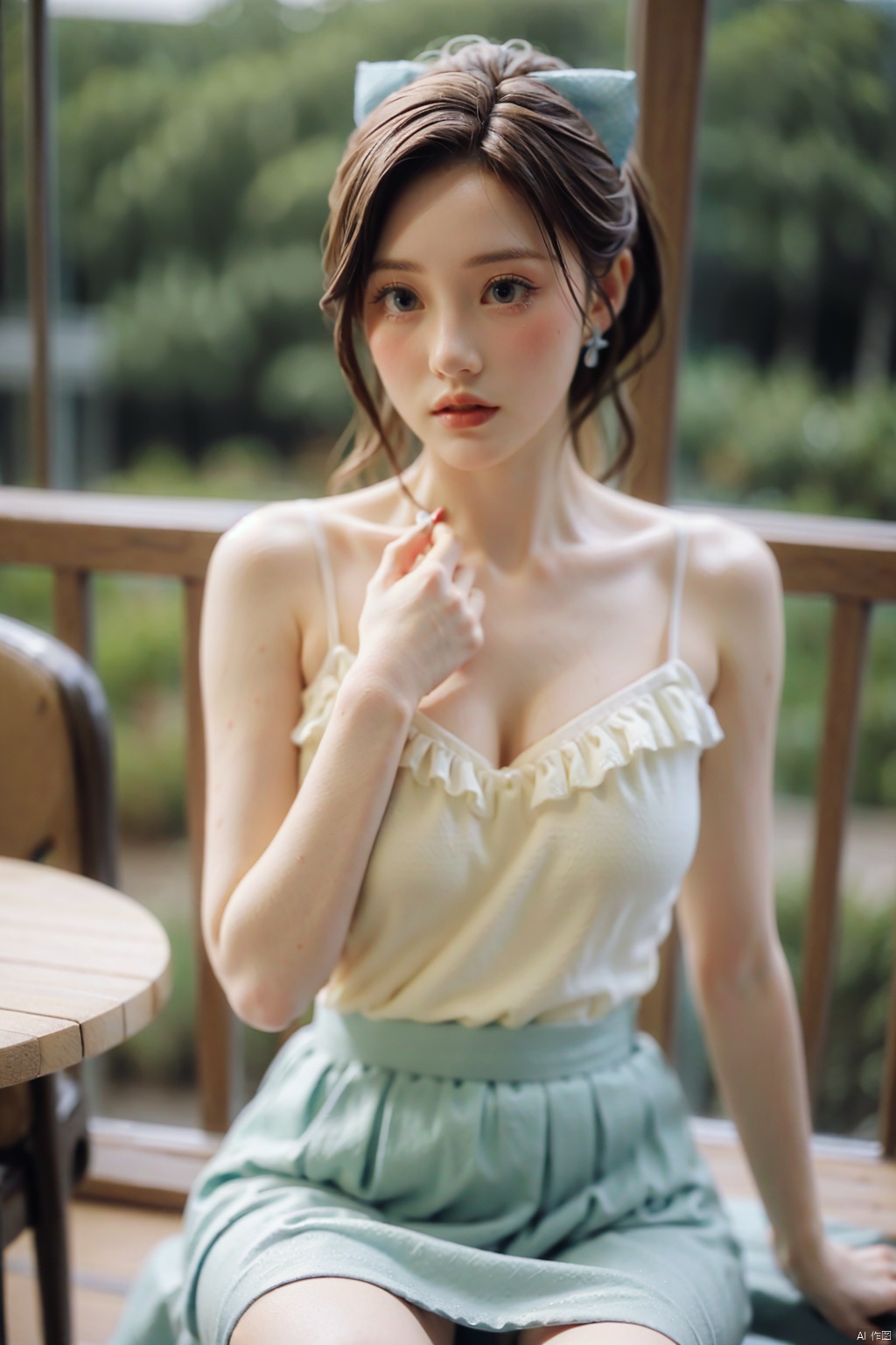  (best quality,masterpiece, original, extremely detailed 8K wallpaper)((absurdres)),(ultra-detailed), (illustration), (detailed light), (an extremely delicate and beautiful), (highres) (1 girl:1.4),(solo:1.4),(8K), (exquisite CG), (master's work),(outline),((exquisite face details)), a woman in a blue dress surrounded by snowflakes and trees, blue earrings, red lips, 1 girl, solo, short hair, blue lilies, blue skirt, blue bow, blue hair, blue ruffles, blue eyes, long eyelashes, tears, blue table, lolita Fashion, blue theme, blue blue blue blue, blue, dynamic posture,crazy colors , negative_hand