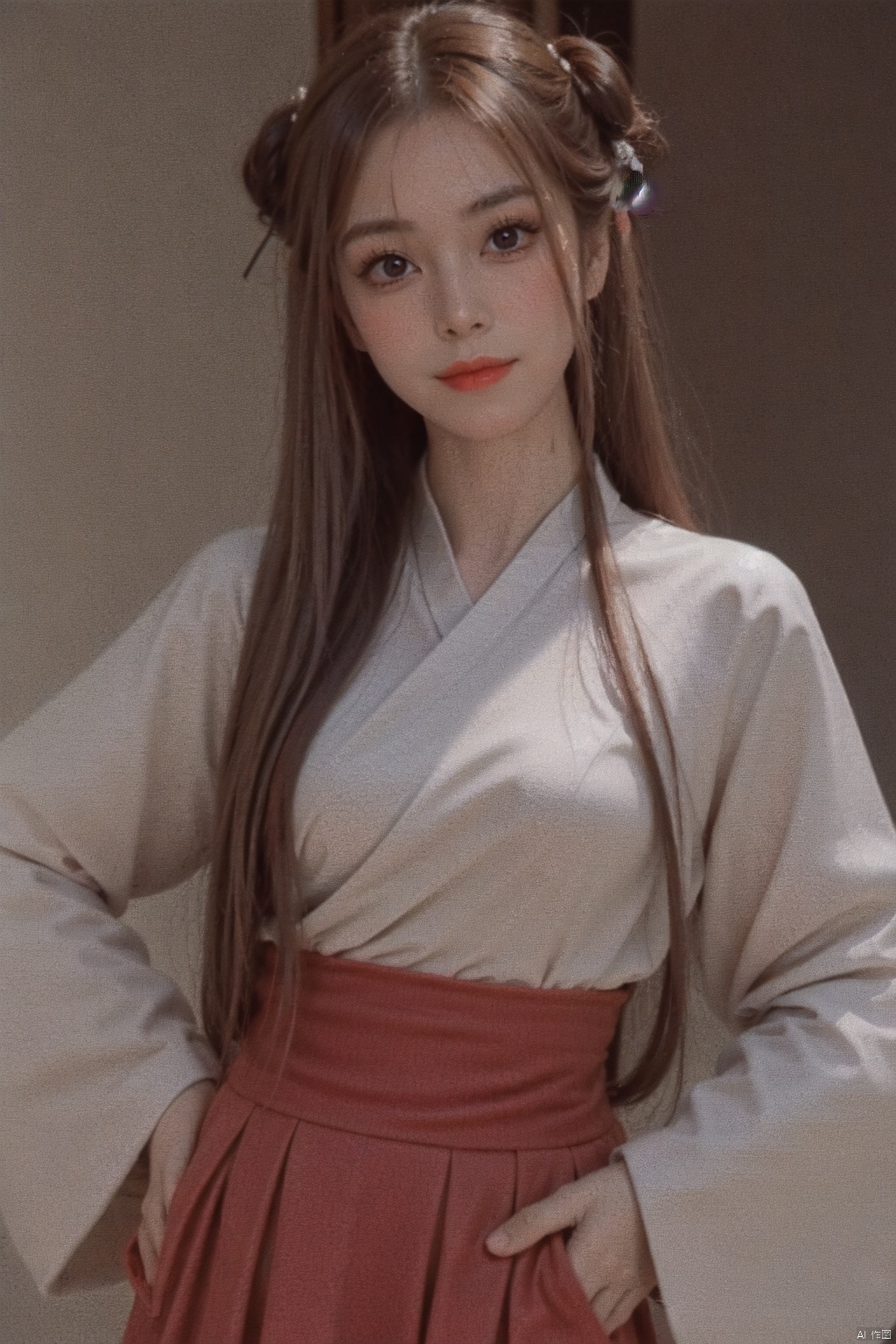  girlvn01, 1girl, hanfu, smile, Stunningly Beautiful girl, Haute_Couture, designer dress, wearing Haute_Couture, posing for a picture, fashion show, long shaped face, dark red eyes, sandy blonde side-wept hair, long hair, long ringlets, catwalk aesthetic, details, highest, amazing,