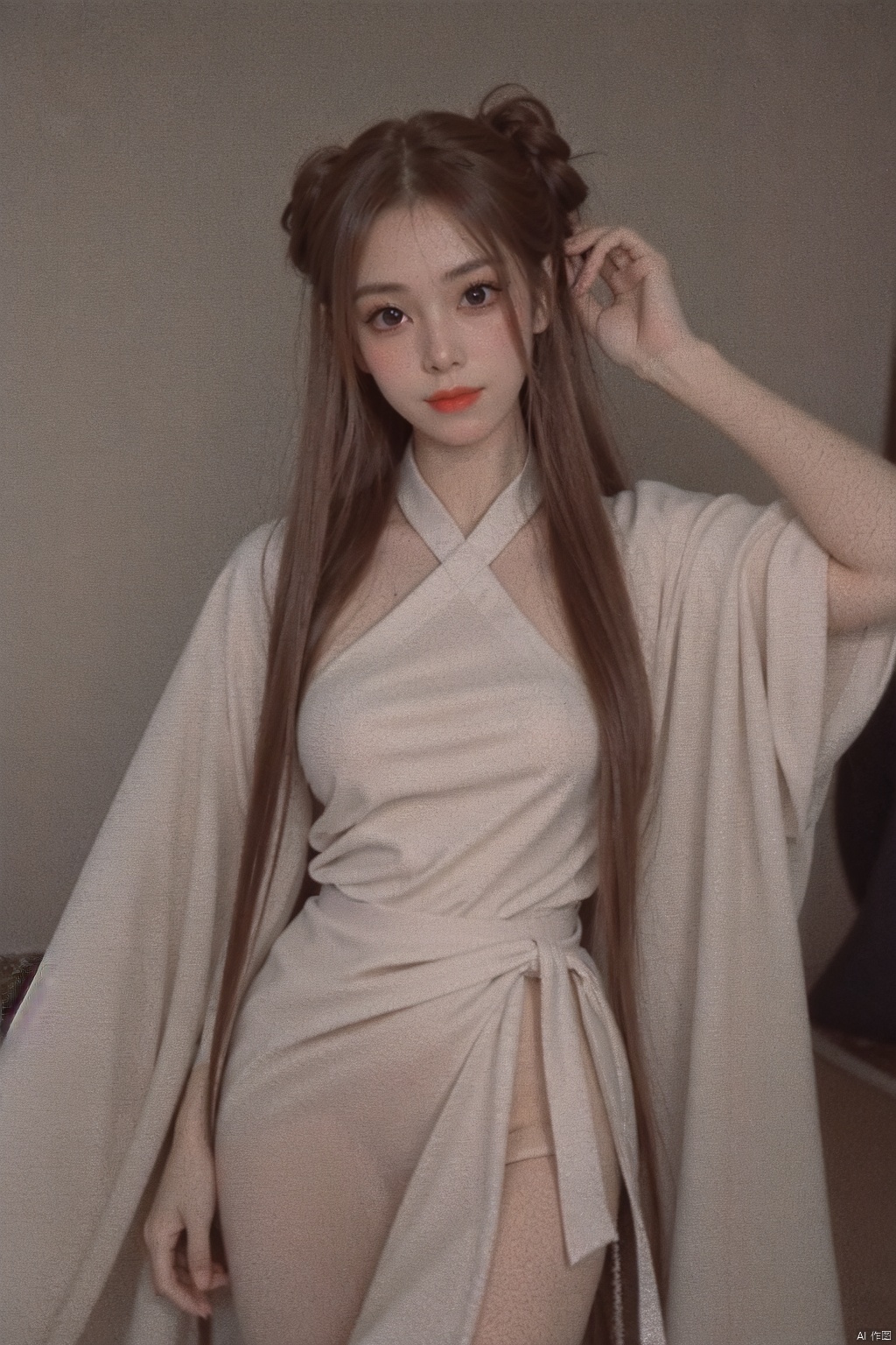  girlvn01, 1girl, hanfu, smile, Stunningly Beautiful girl, Haute_Couture, designer dress, wearing Haute_Couture, posing for a picture, fashion show, long shaped face, dark red eyes, sandy blonde side-wept hair, long hair, long ringlets, catwalk aesthetic, details, highest, amazing,