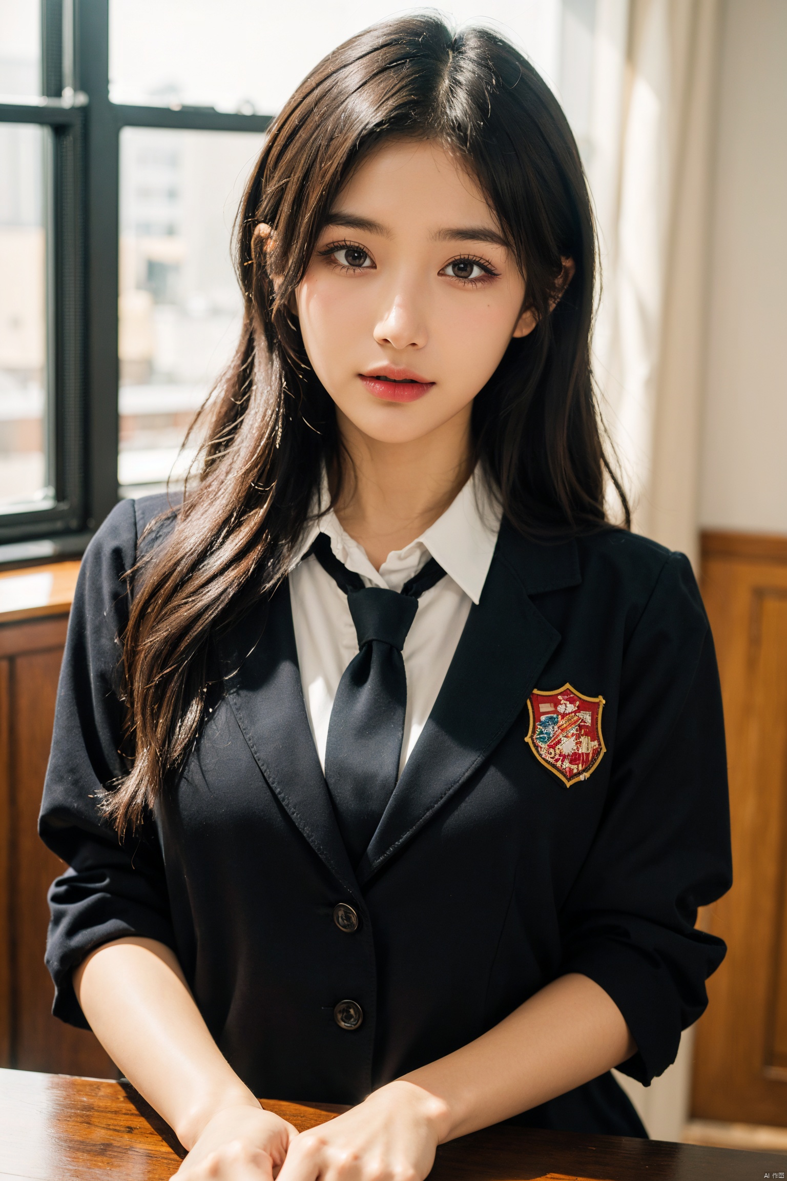  masterpiece,bestquality,realistic,8k,officialart,ultrahighres,school uniforms,1girl, depth of field