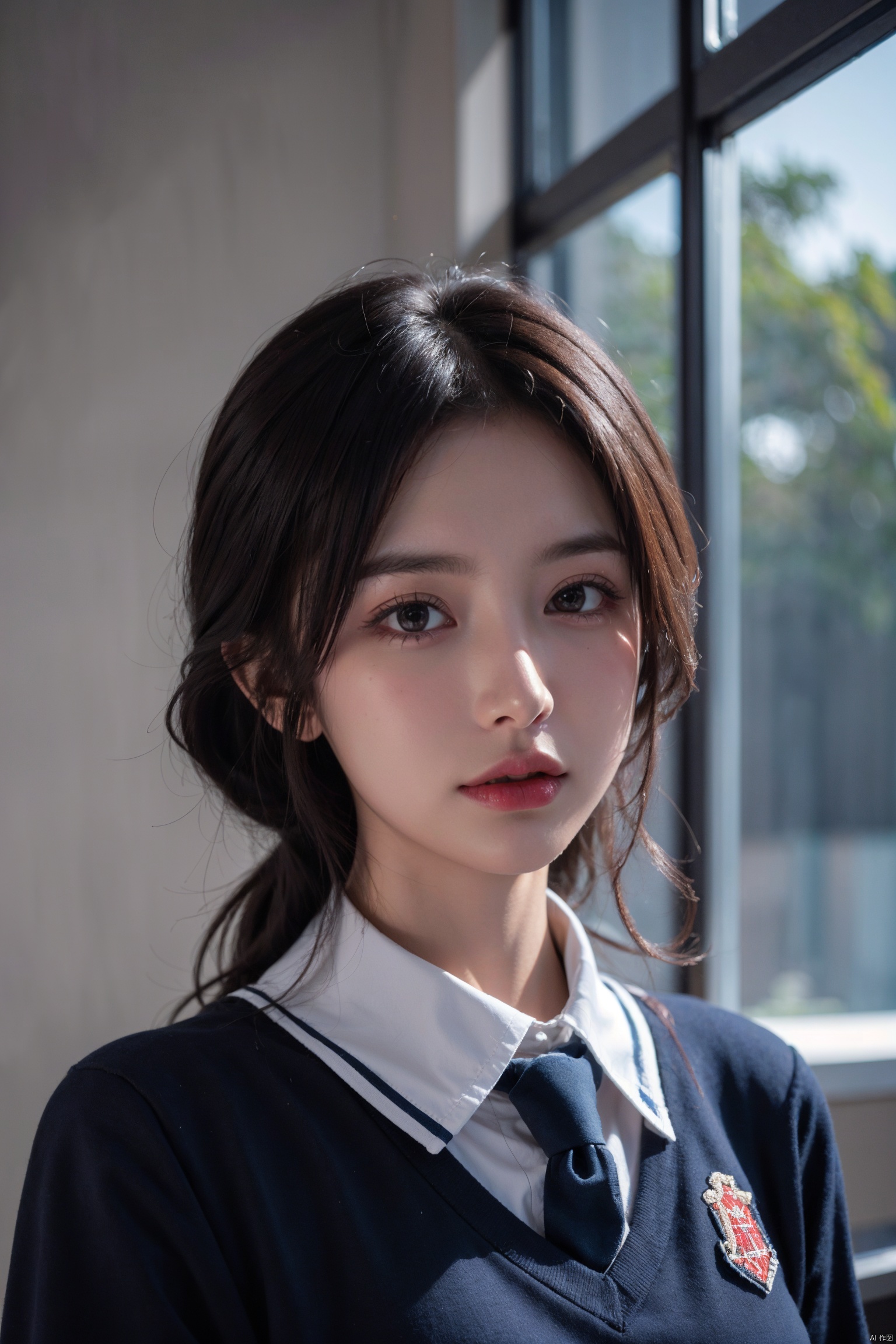  masterpiece,bestquality,realistic,8k,officialart,ultrahighres,school uniforms,1girl, depth of field