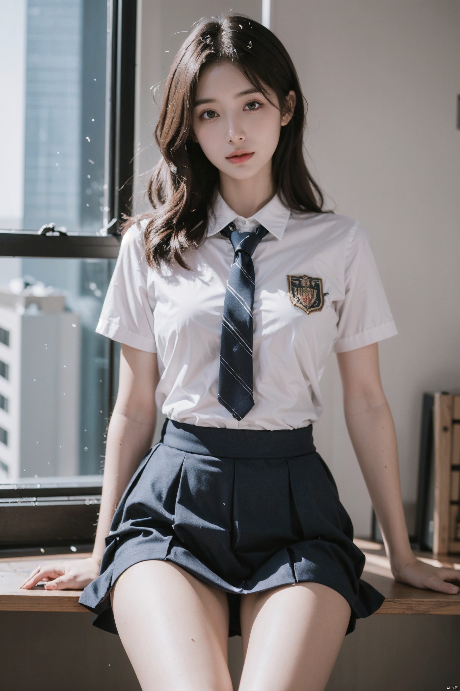  masterpiece,bestquality,realistic,8k,officialart,ultrahighres,school uniforms,1girl, depth of field