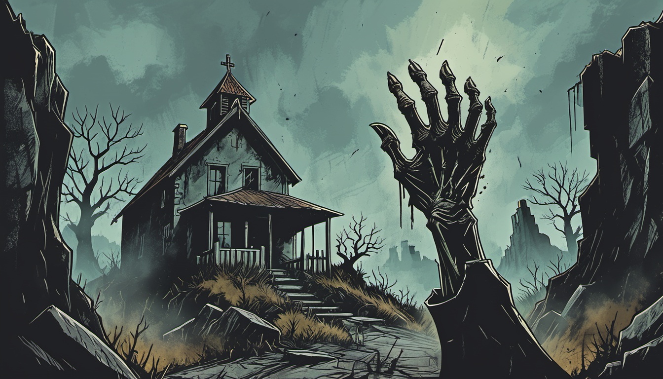 zombie hand coming out from the terrain in a graveyard on Tensor.Art