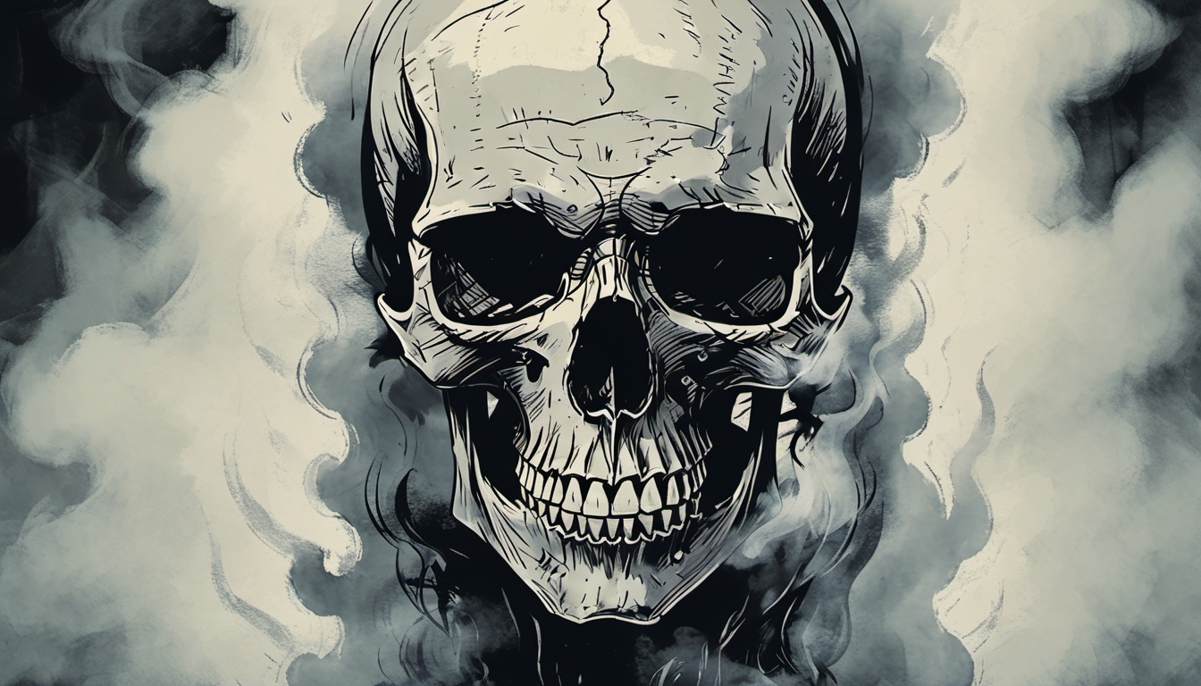 a skull made of smoke that comes out from a potion on Tensor.Art