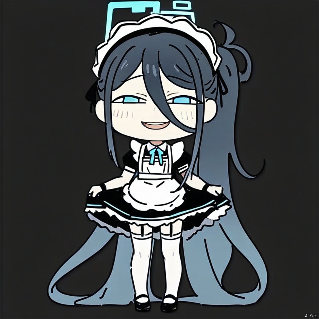  anya-face,smile,(masterpiece),(best quality),masterpiece,best quality,very aesthetic,absurdres,newest,
BREAK
sdorica composition,black background,simple background,character name,
BREAK
1girl, solo, aris \(blue archive\), aris \(maid\) \(blue archive\), halo, long hair, black hair, thighhighs, white thighhighs, apron, blue eyes, official alternate costume, maid headdress, maid, very long hair, full body, simple background, white background, short sleeves, open mouth, dress, looking at viewer, maid apron, white apron, black footwear, borrowed clothes, shoes, black dress, frilled apron, frills, blush, upper teeth only, ponytail, smile, puffy sleeves, standing, side ponytail, teeth, puffy short sleeves, absurdly long hair, garter straps, skirt hold, bow, sidelocks,