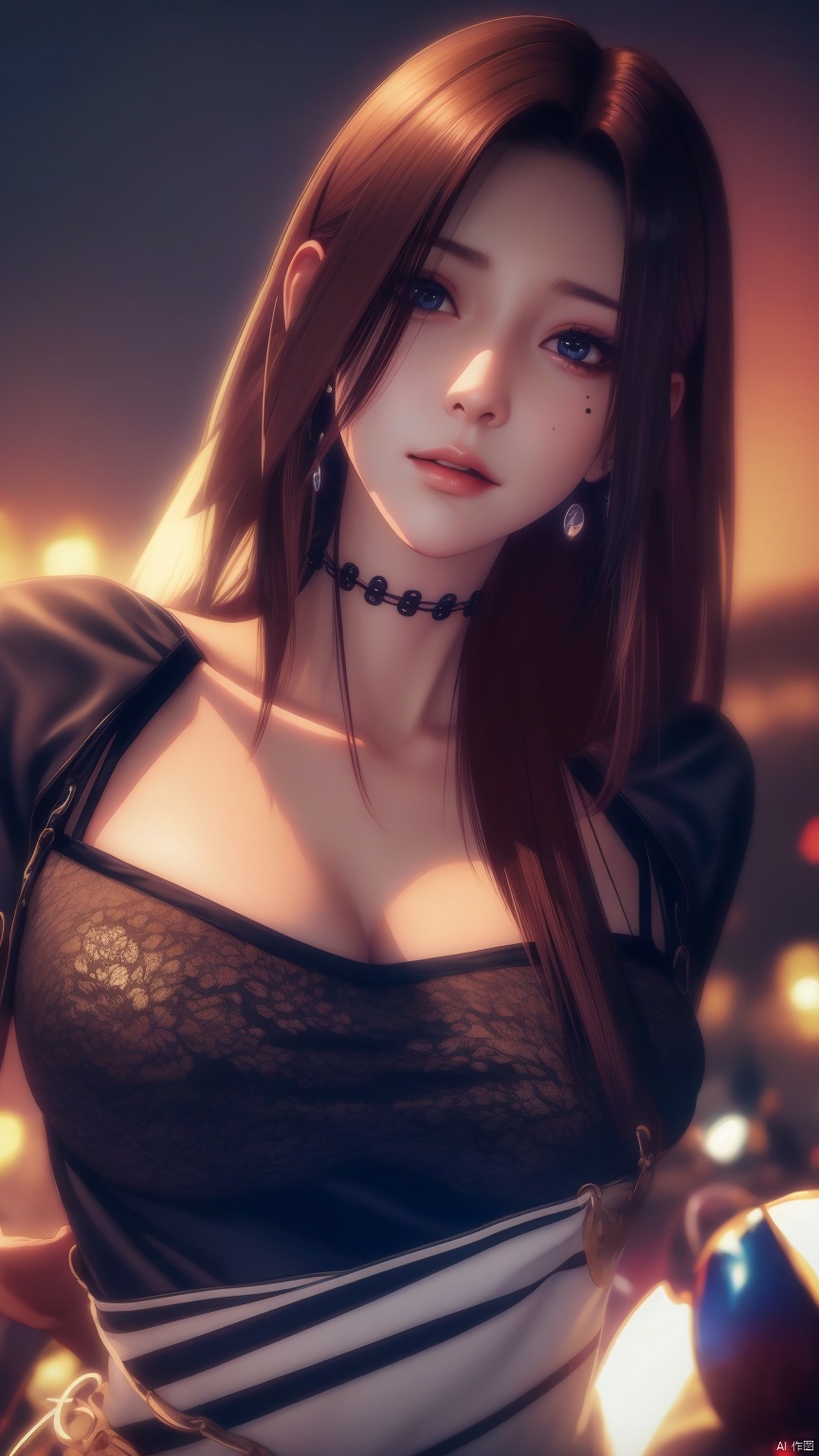   masterpiece, best quality, 8K, official art, ultra high res, HZMiHua, 1girl, solo, jewelry, blurry, upper body, mole under mouth