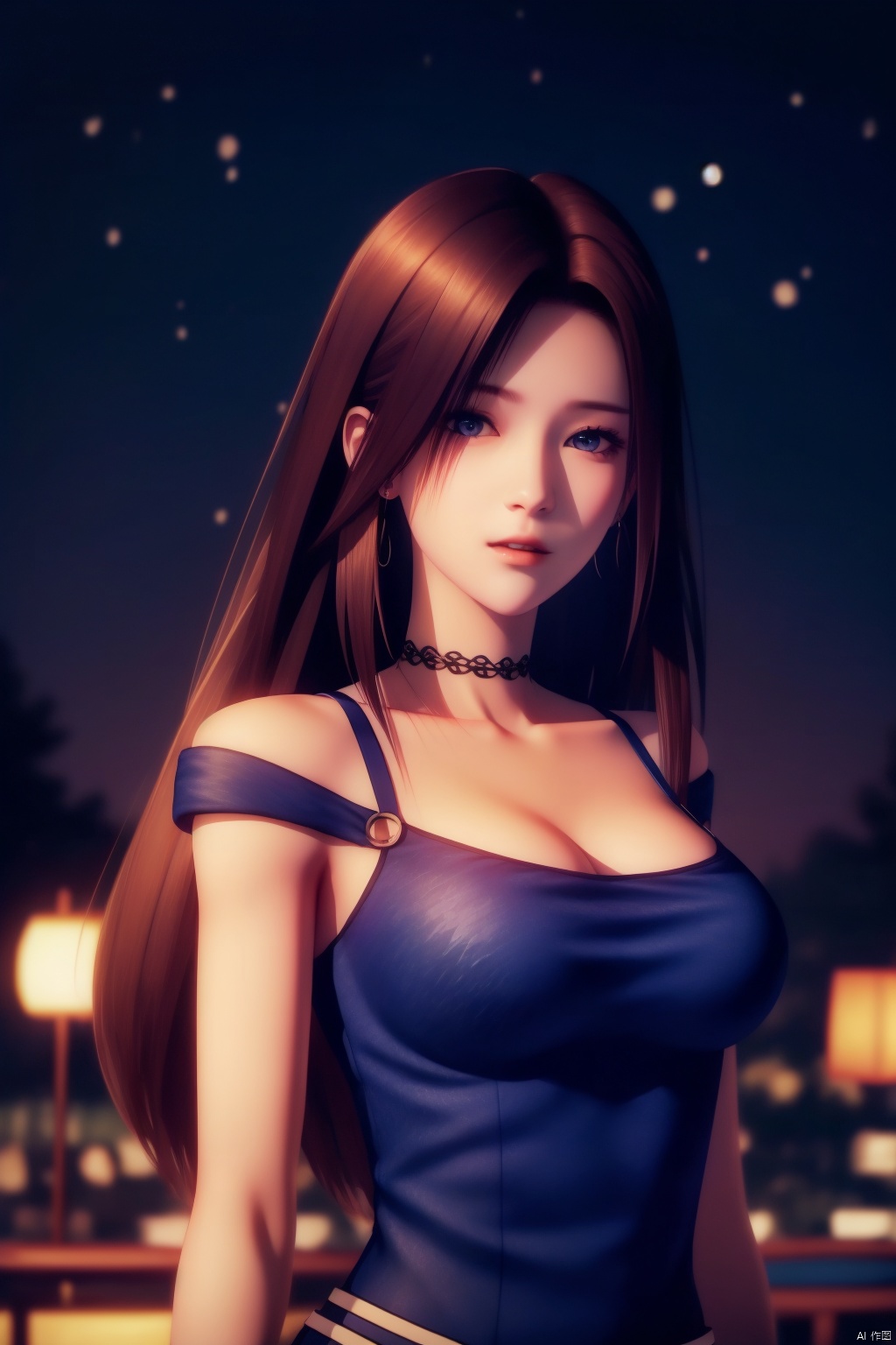 HZMiHua, , 1girl, solo, blurry, from_side, Starry night