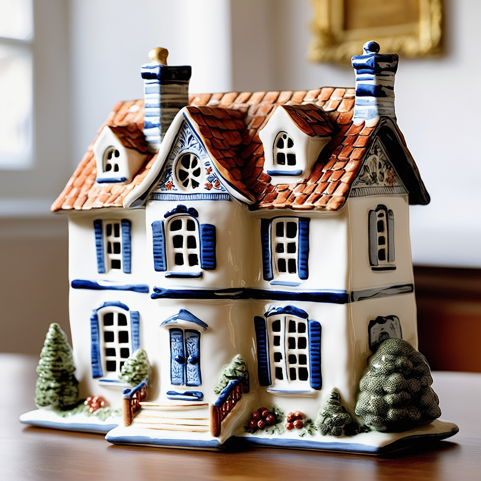 A beautifully crafted ceramic or porcelain figurine of a house on Tensor.Art