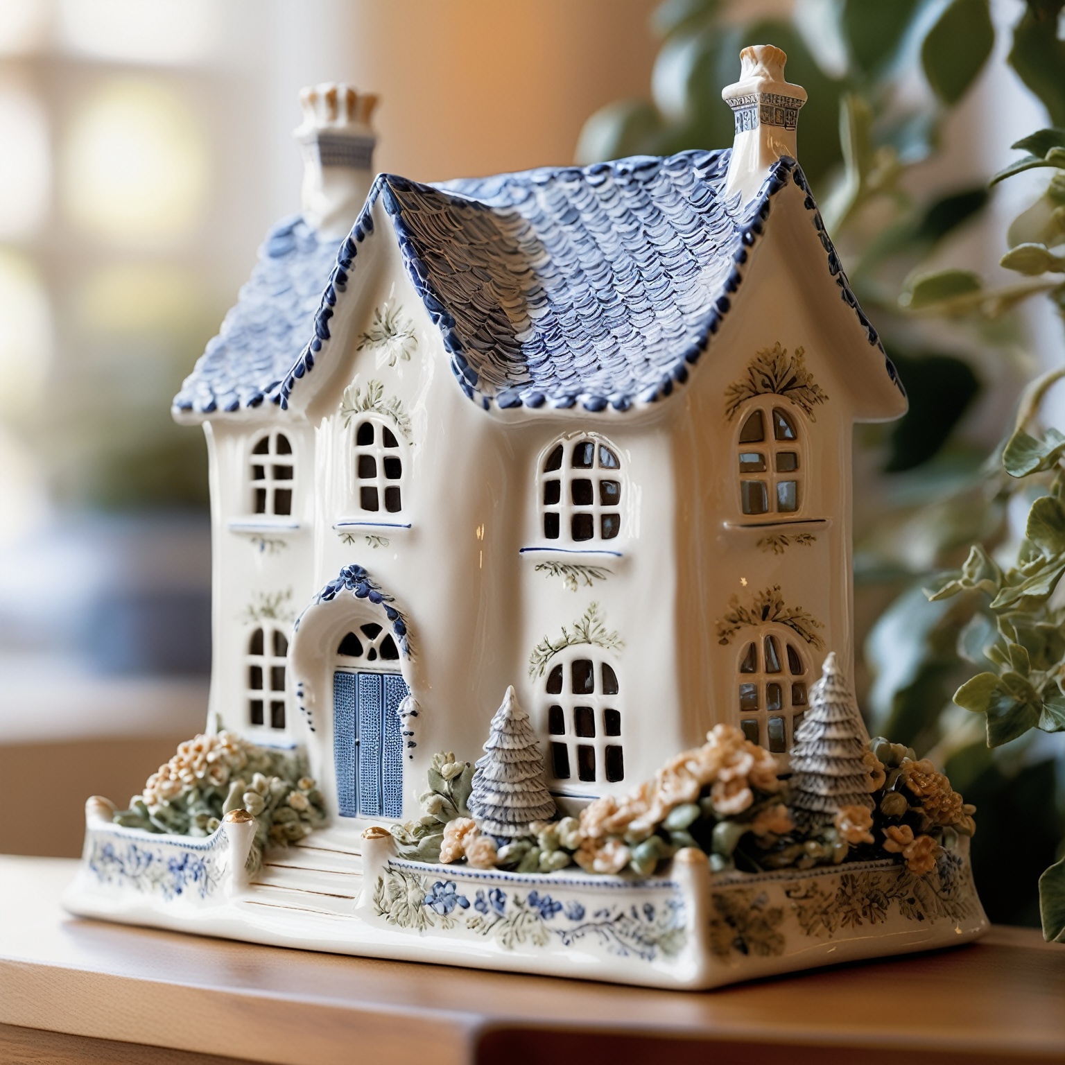 A beautifully crafted ceramic or porcelain figurine of a house on Tensor.Art