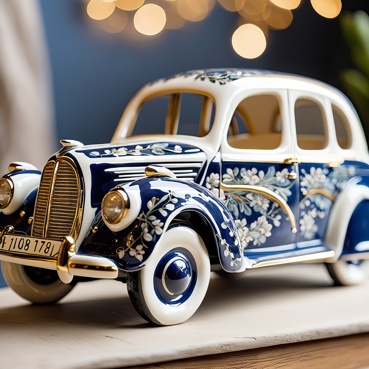 A beautifully crafted ceramic or porcelain figurine of a car on Tensor.Art