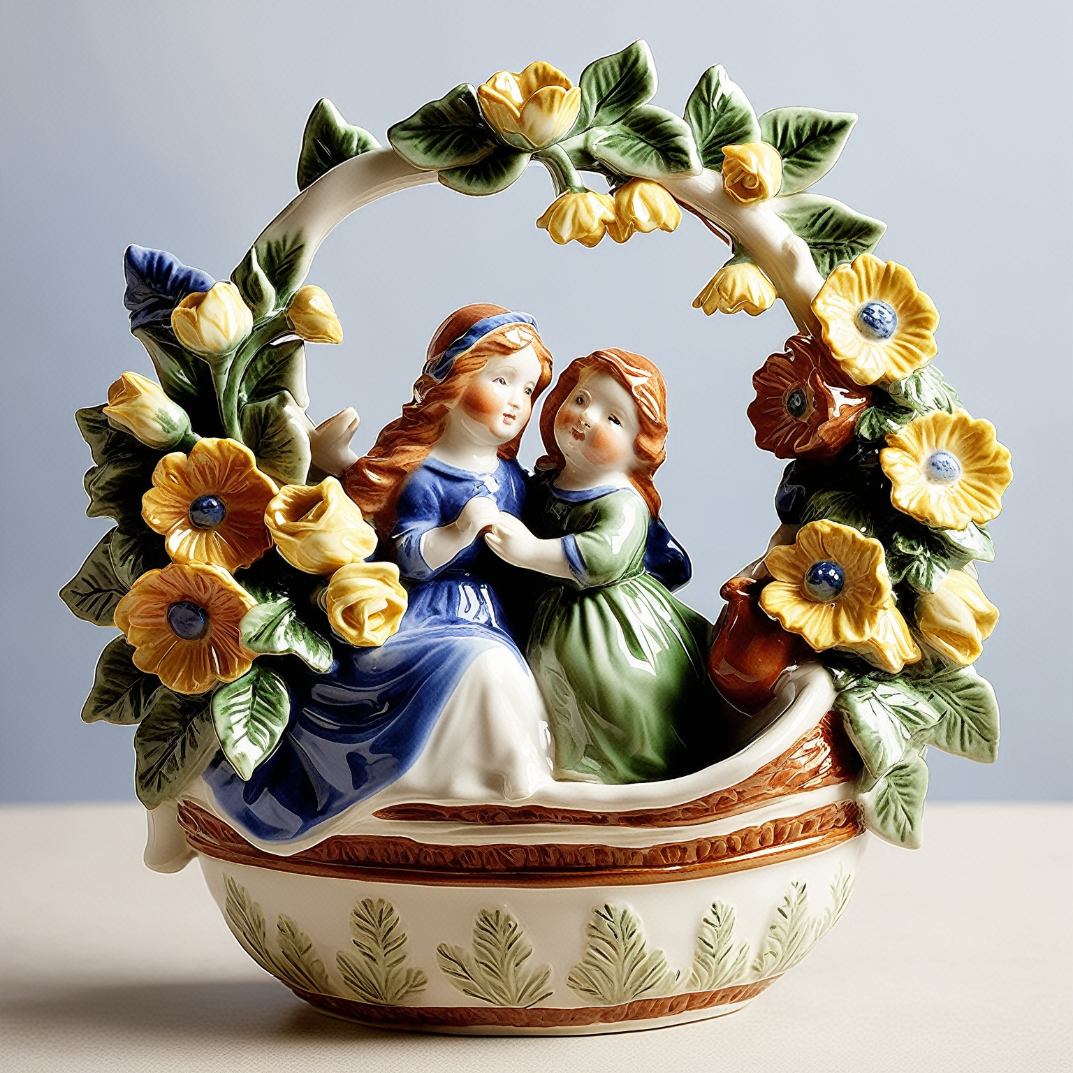 A beautifully crafted ceramic or porcelain figurine of a flower basket on Tensor.Art