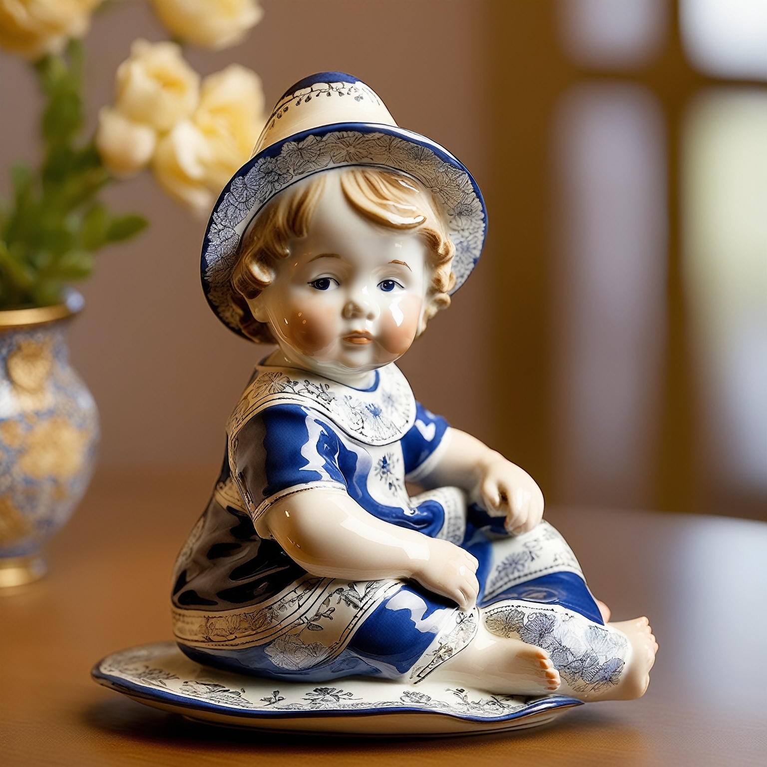 A beautifully crafted ceramic or porcelain figurine of a kid on Tensor.Art