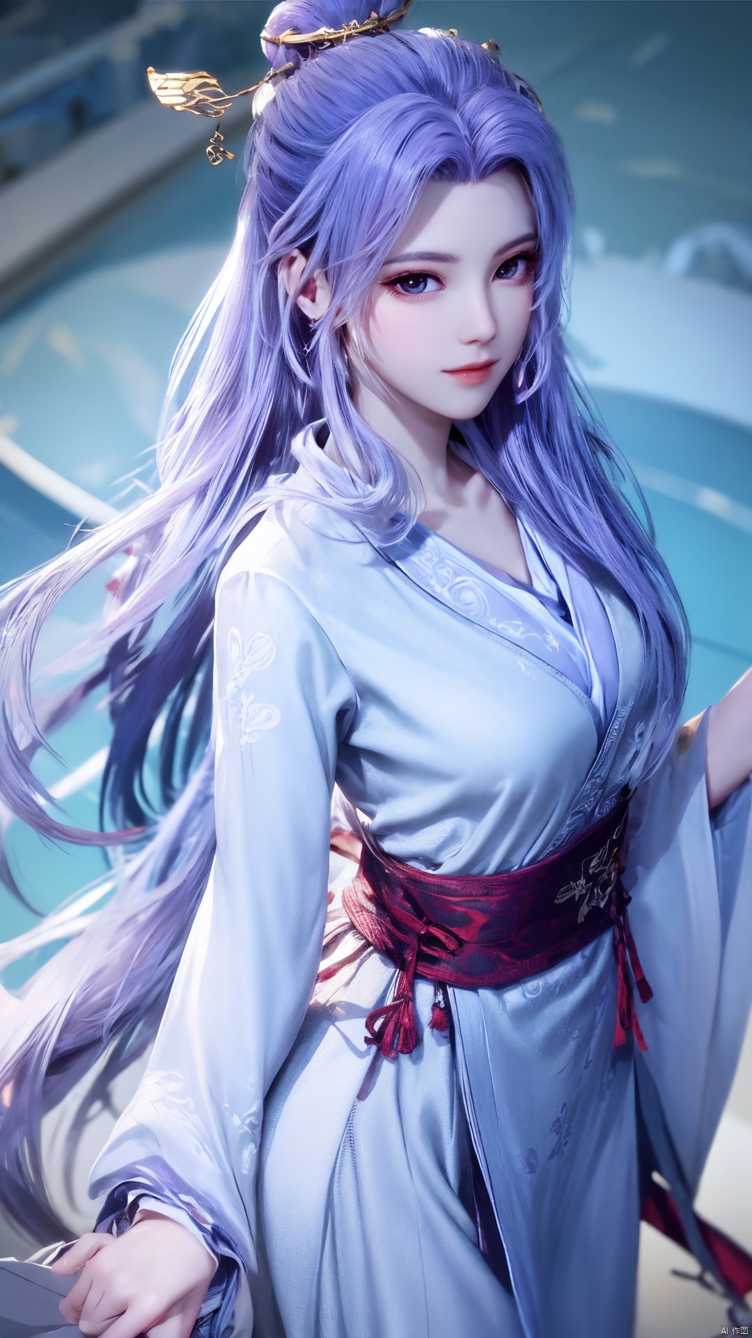  cowboy_shot,(Good structure), DSLR Quality,Depth of field,kind smile,looking_at_viewer,Dynamic pose, 
yunxiao, 1girl, purple hair, long hair, hair ornament, , solo, dress, earrings, jewelry, hair bun, Yunxiao_Fairy, hanfu, Water_butterfly, ll-hd, qipao_hanfu