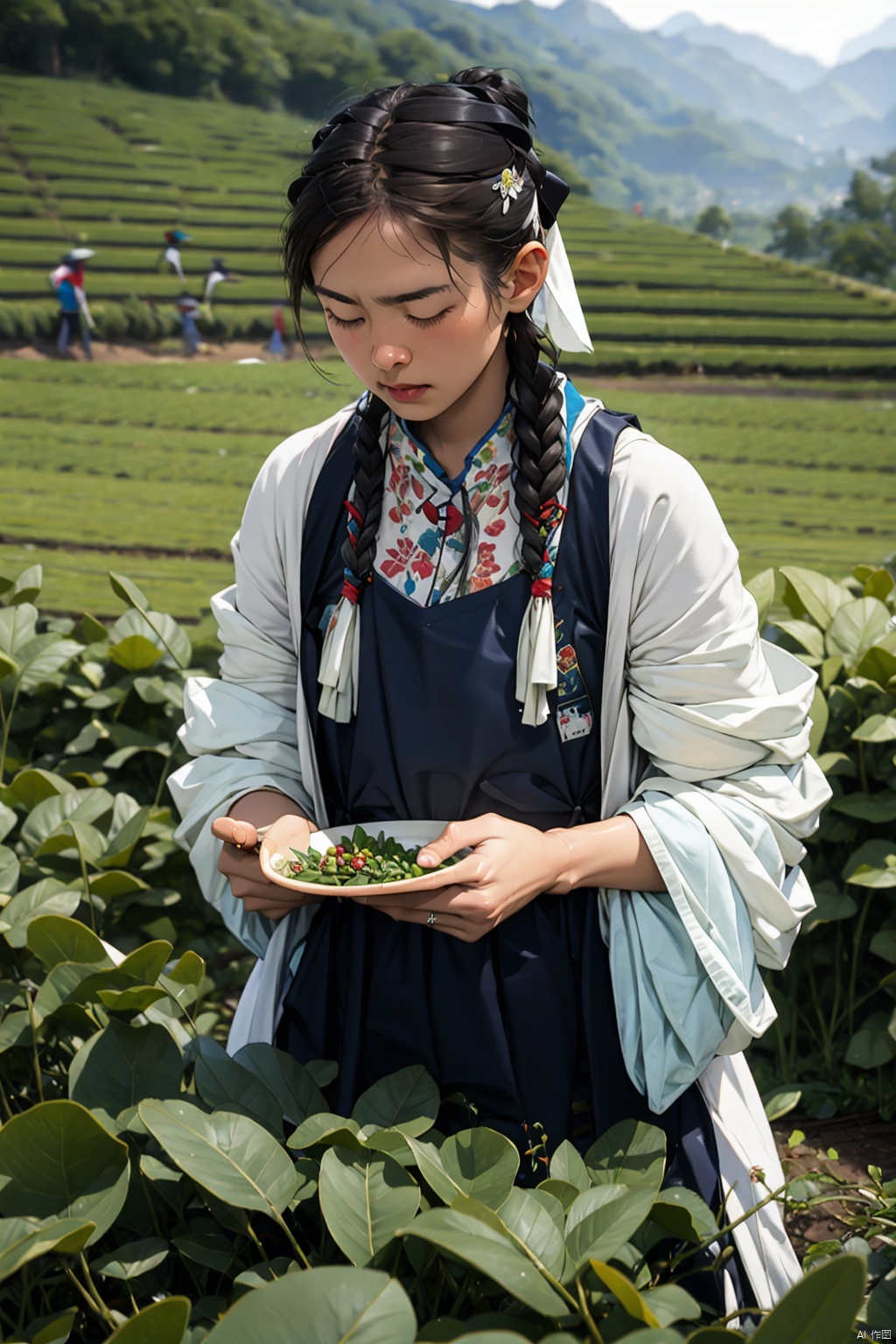  absurdres,incredibly absurdres,reality,realistic,,(solo:1.2), Picking in the tea fields