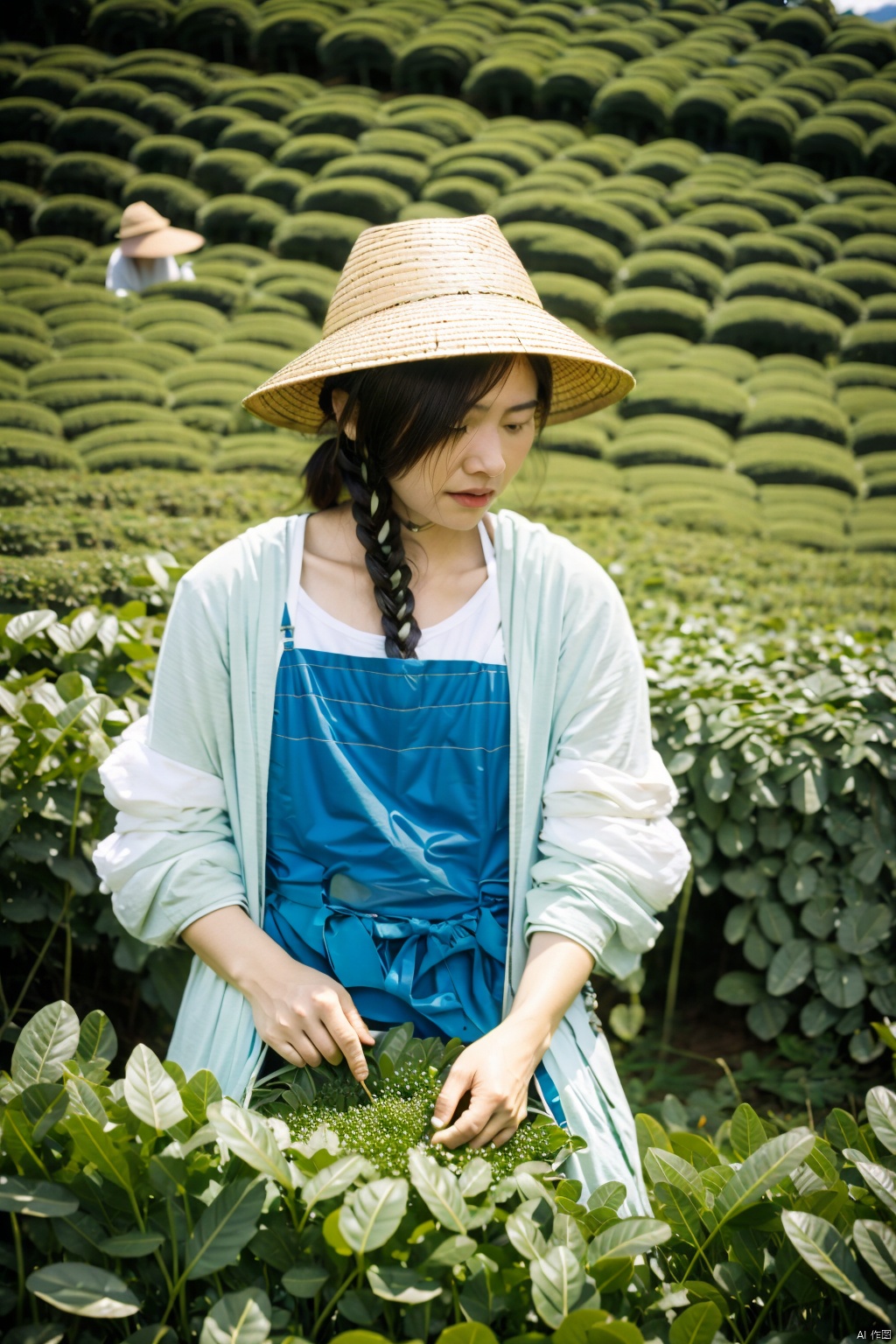  absurdres,incredibly absurdres,reality,realistic,,(solo:1.2), Picking in the tea fields