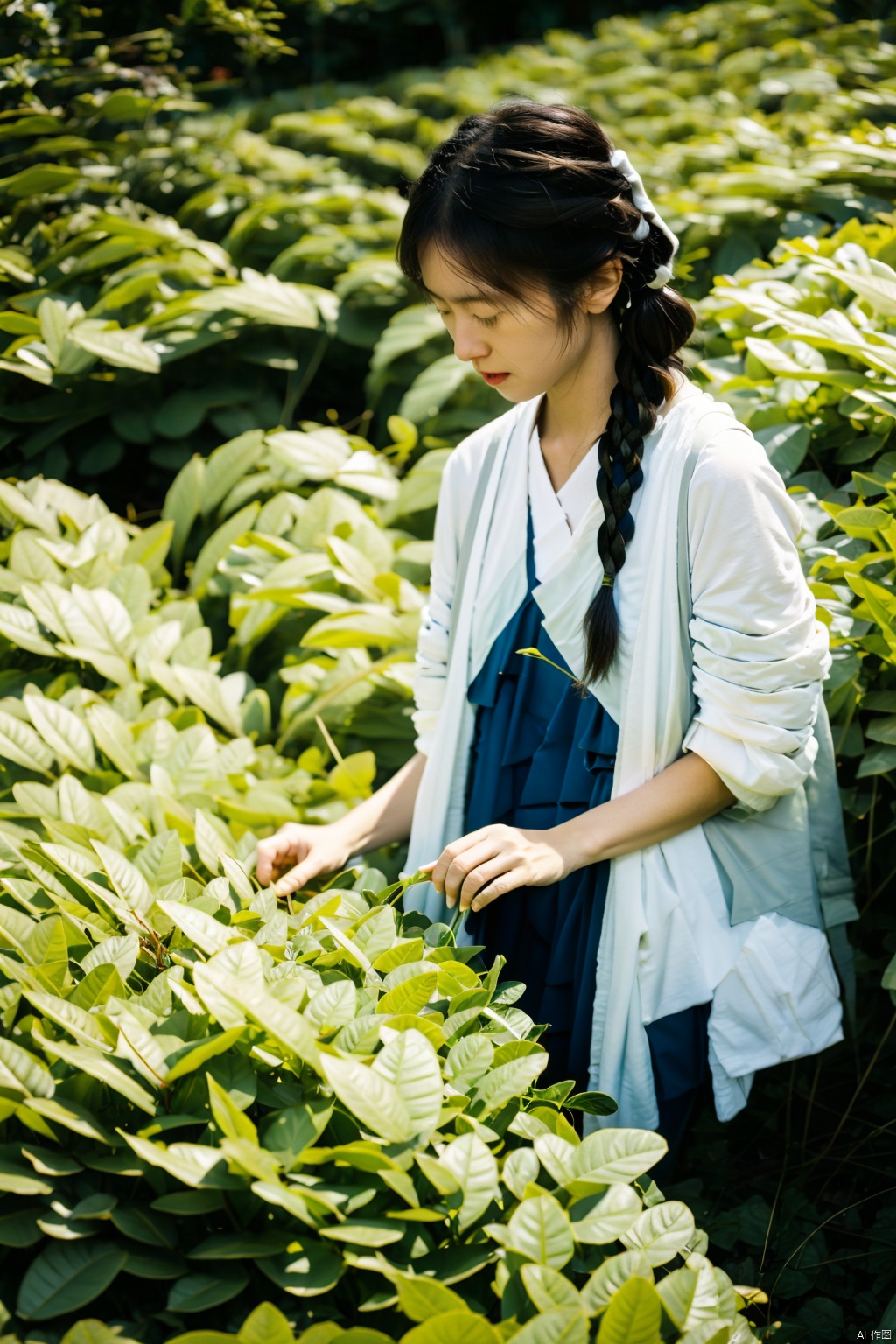  absurdres,incredibly absurdres,reality,realistic,,(solo:1.2), Picking in the tea fields