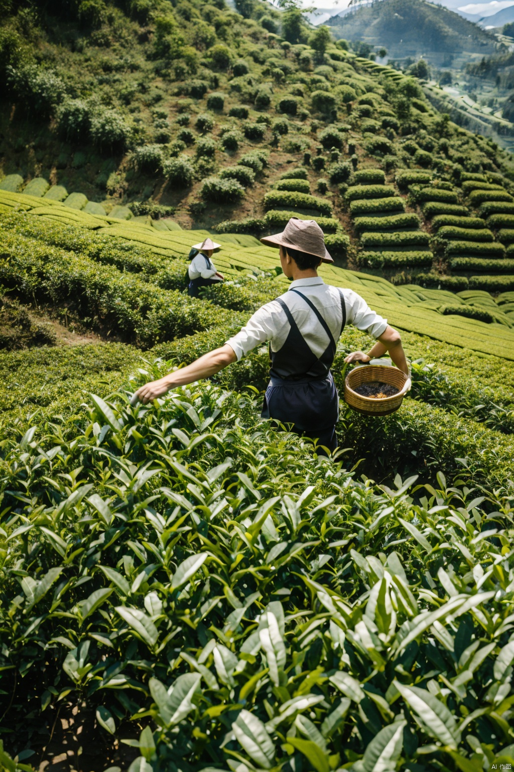  absurdres,incredibly absurdres,reality,realistic,,(solo:1.2), Picking in the tea fields