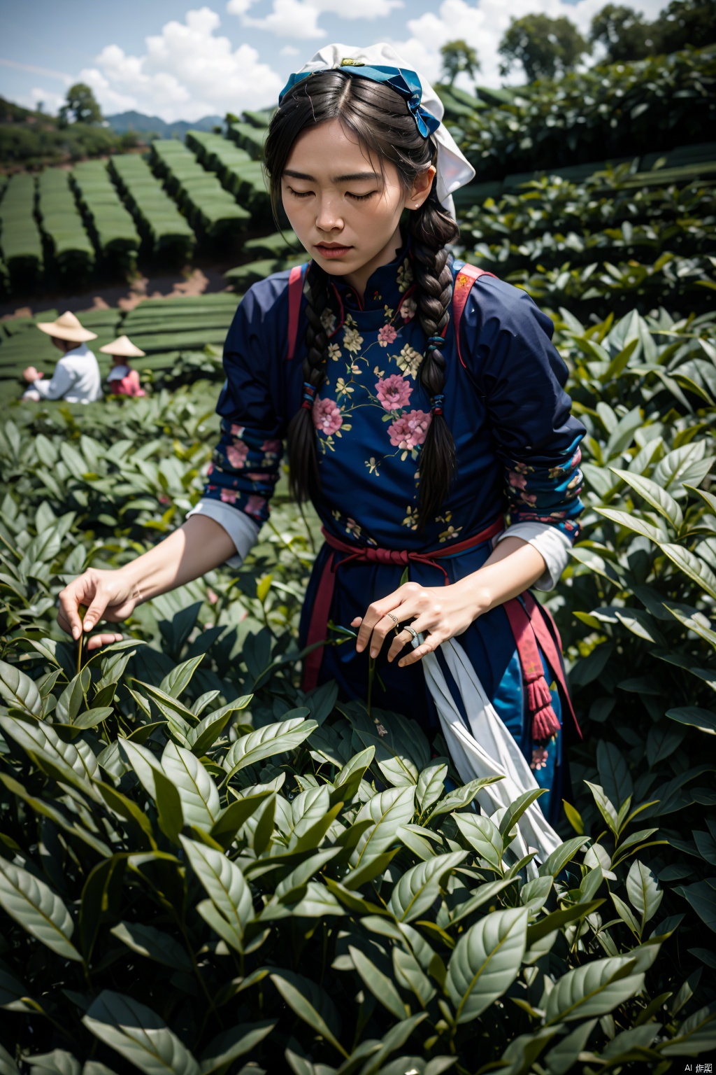  absurdres,incredibly absurdres,reality,realistic,,(solo:1.2), Picking in the tea fields