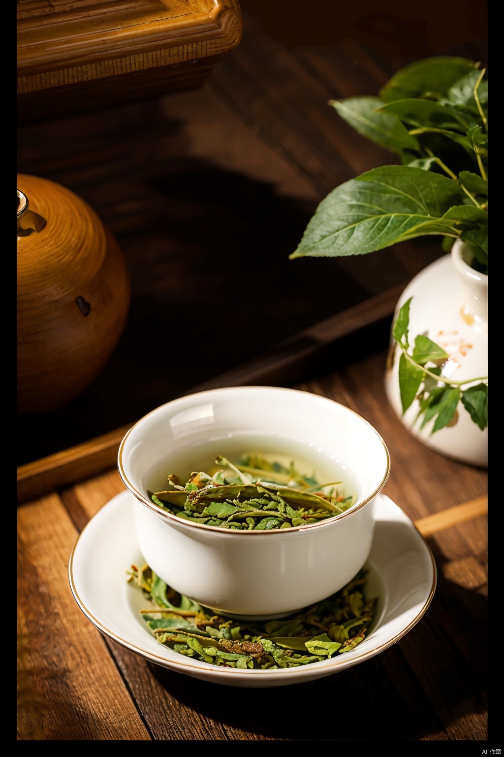  absurdres,incredibly absurdres,reality,realistic,,(solo:1.2), , A bowl of tea_Tea leaf