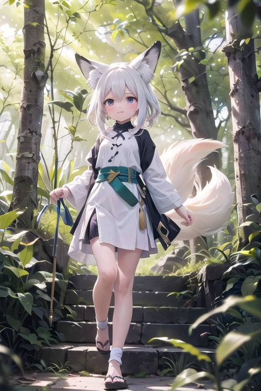 In this delightful tensor art scene,  a fox girl is enjoying a playful and restful moment. She's nestled in a cozy and ser...