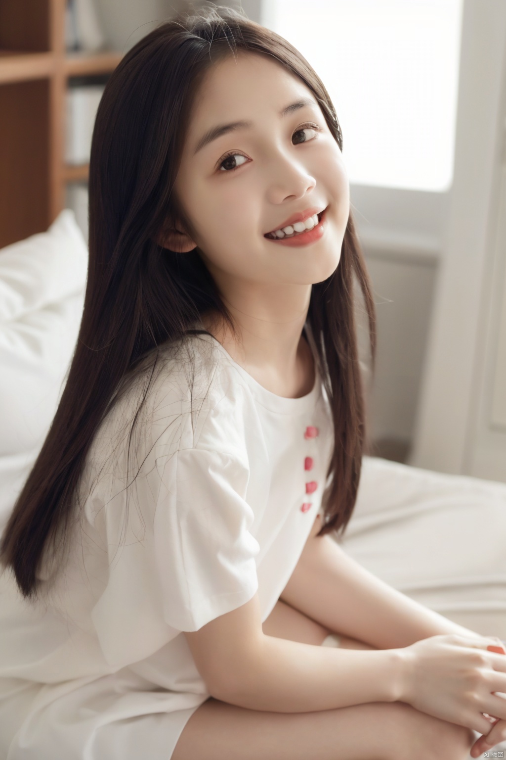  1girl, solo, realistic, teeth, lips, looking_at_viewer, asian, brown_eyes, smil
