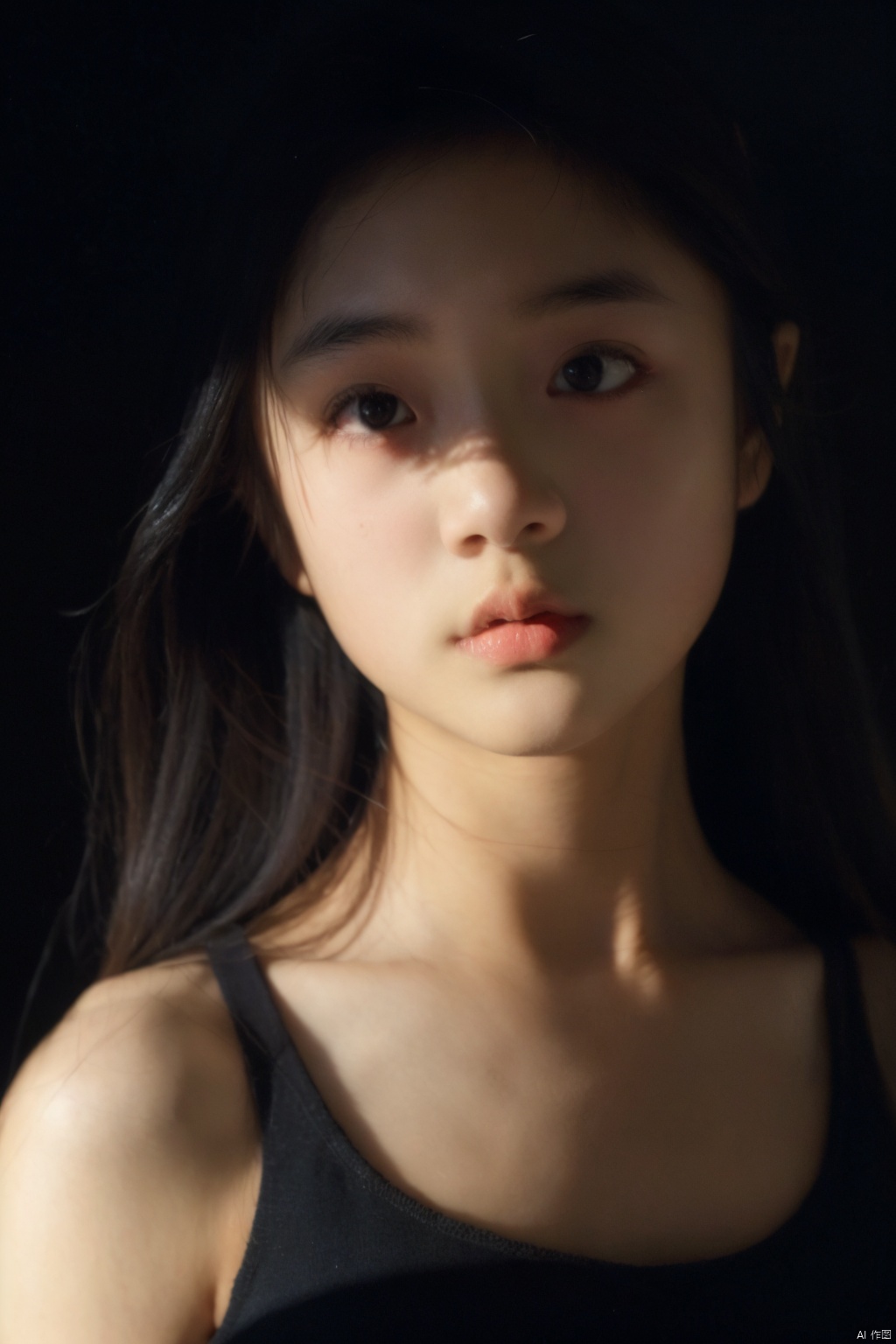  1girl,solo,upper body,in the dark,naked,deep shadow,reflection light,depth of field,black background,simple background,( chiaroscuro,Fujicolor, UHD, super detail ,raw,85mm,f/1.2,FujifilmXT4,)
