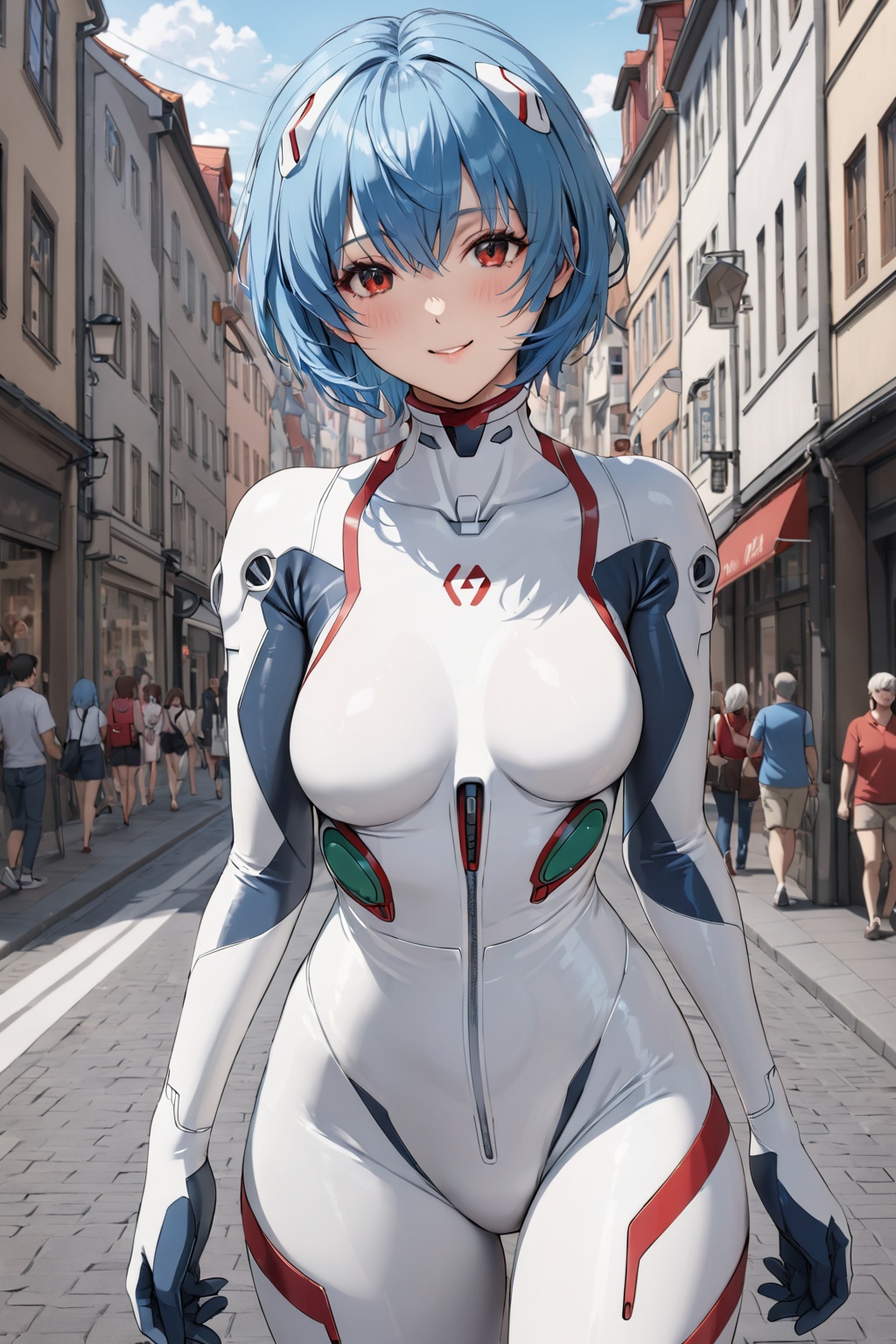 ( white plugsuit : 1.0 ) ,  walking around ,  (shy on Tensor.Art