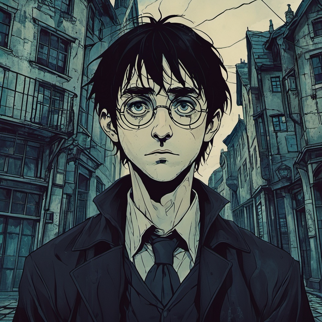 dark anime,  portrait of Harry Potter in Diagon Alley on Tensor.Art