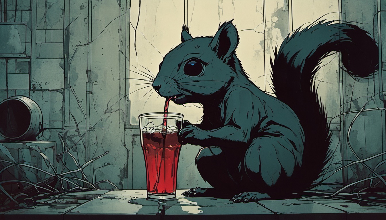 dark manga of a squirrel drinking a coke on Tensor.Art