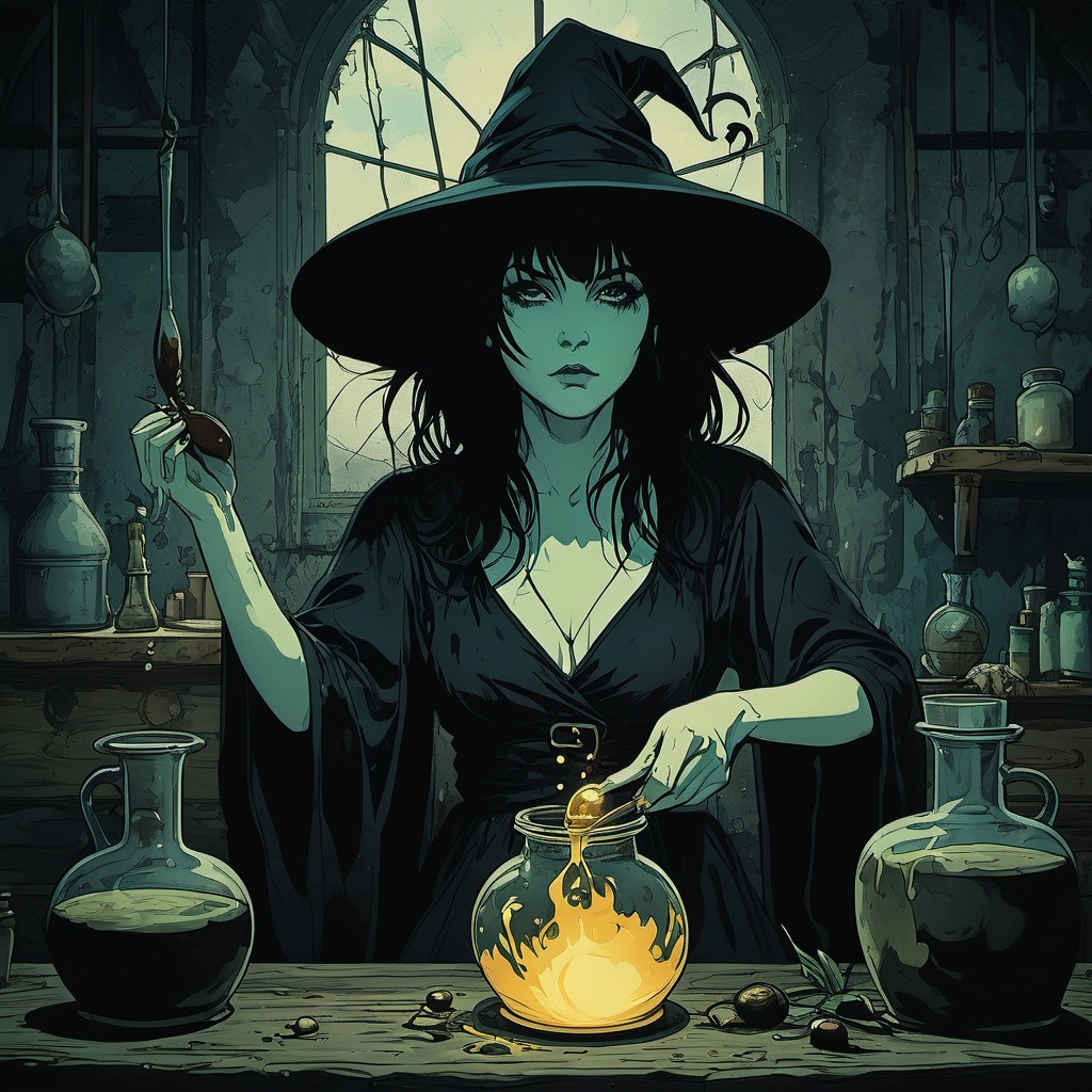impactful paint of a witch making a potion,  highly detailed,  8k on Tensor.Art