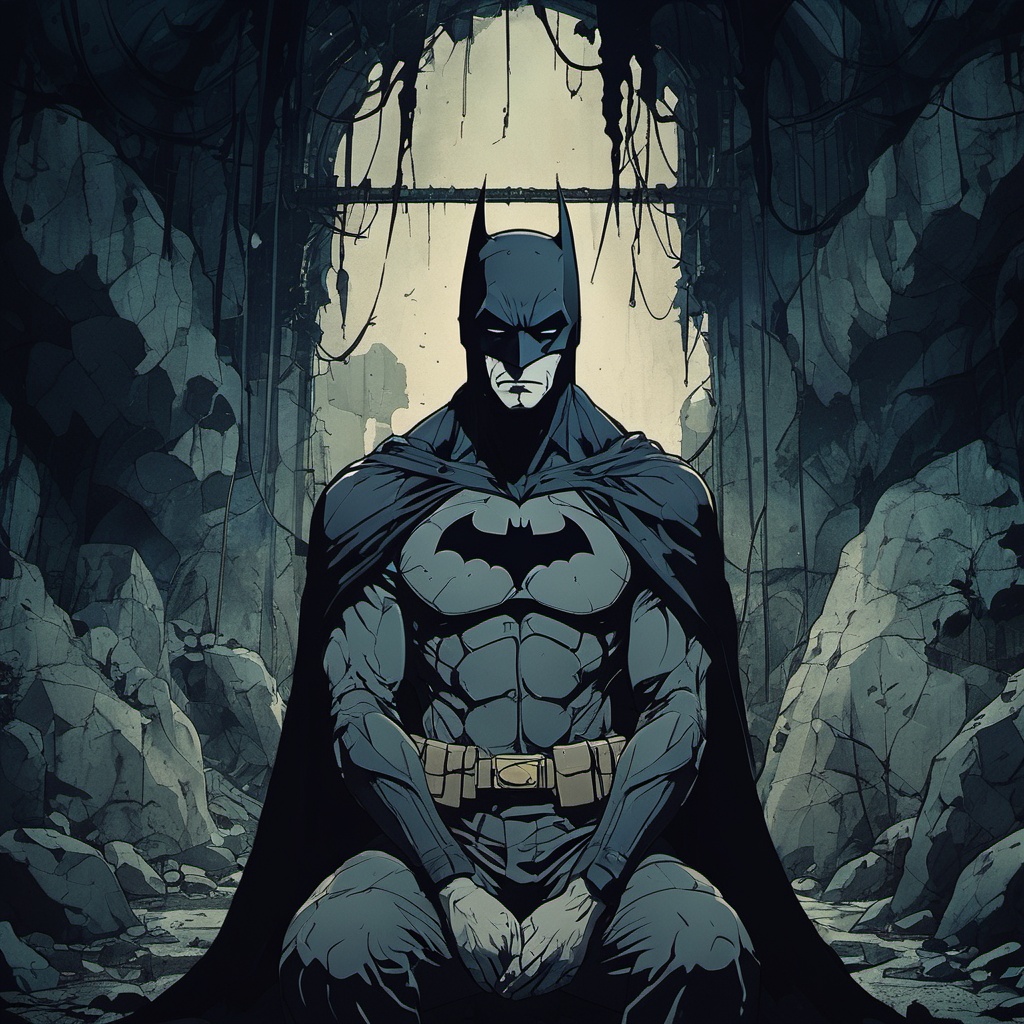 dark anime,  Batman in his cave on Tensor.Art