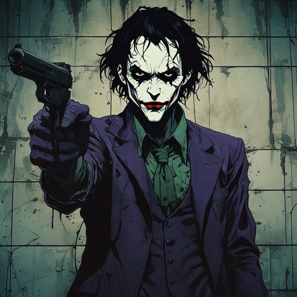dark anime,  The Joker pointing a gun to the viewer on Tensor.Art