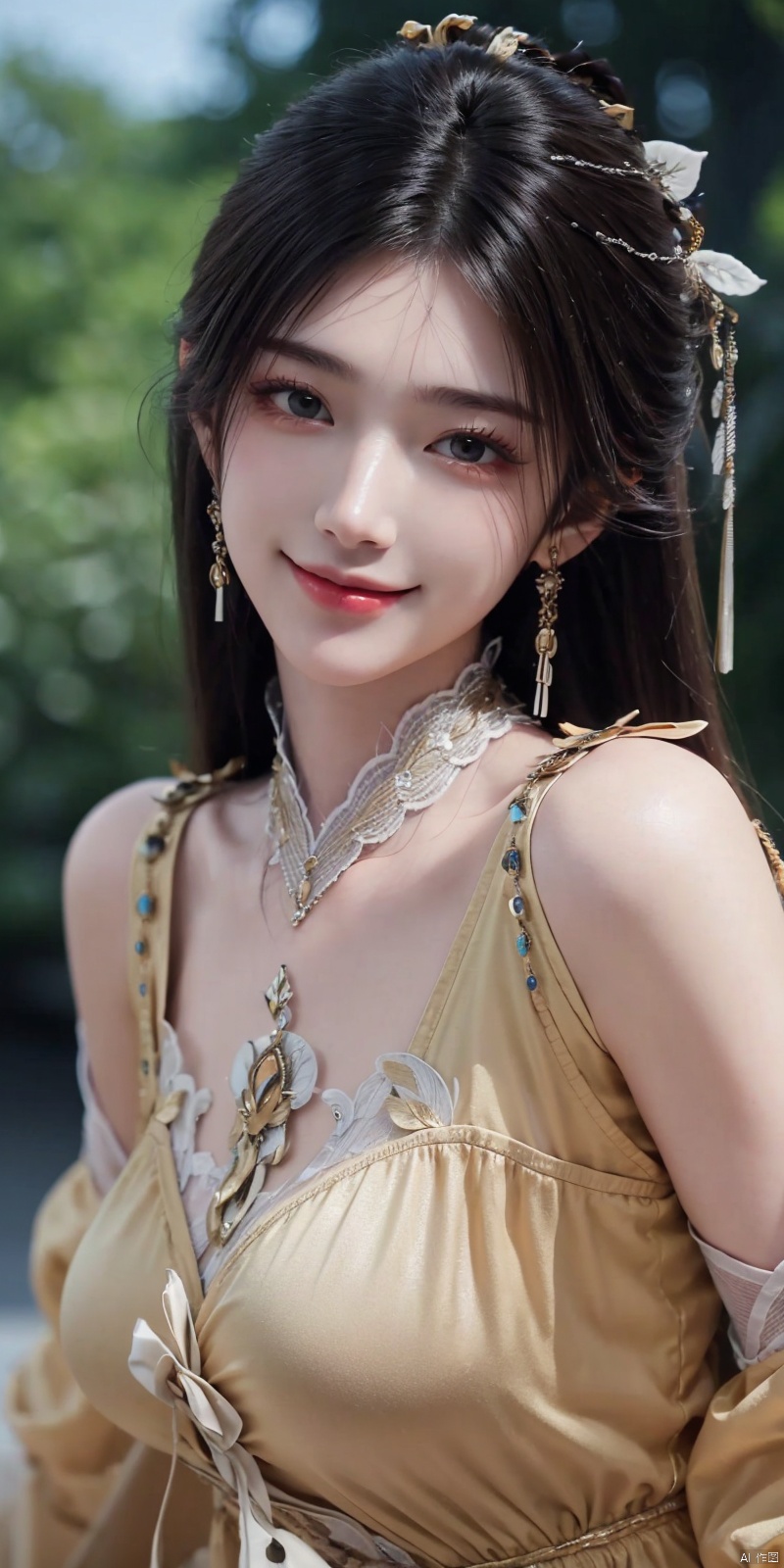  best quality, masterpiece, realistic,,(Good structure), DSLR Quality,Depth of field,kind smile,looking_at_viewer,Dynamic pose, 
jinpinger, 1girl, solo, dress, black hair