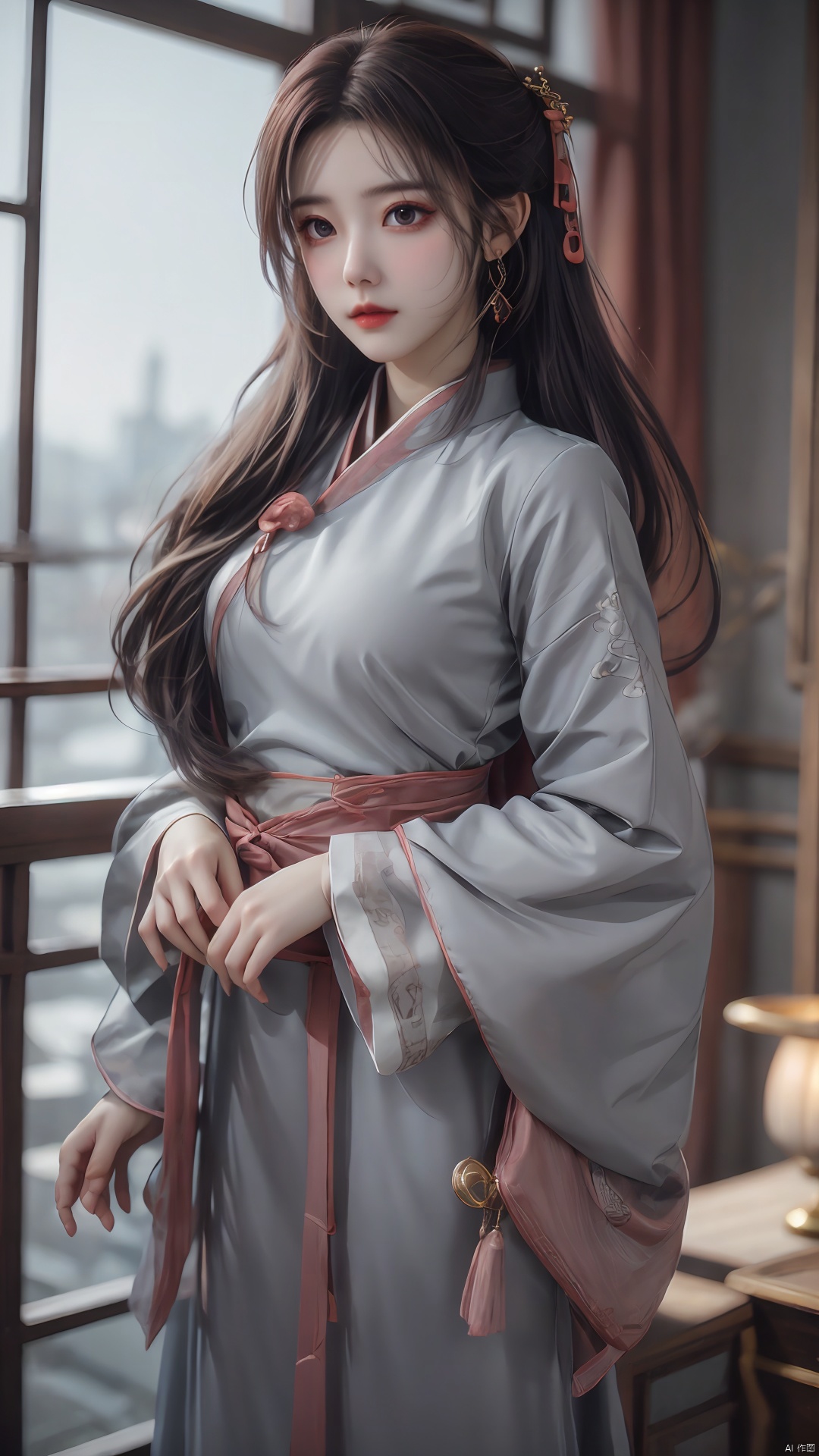 quality,masterpiece,Yunxiao_Fairy,1girl,solo,long hair,looking at viewer,jewelry, Silhouette_Landscape, Hashimoto_Kanna, hanfu