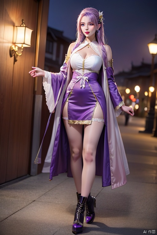  Sunshangxiang,1girl,solo,long hair,skirt,purple hair,multicolored hair,coat,pink footwear,personification,long sleeves,shoes,jewelry,gradient hair,looking at viewer,pink hair,boots,, (raw photo:1.2),((photorealistic:1.4))best quality,masterpiece,illustration,an extremely delicate and beautiful,extremely detailed,CG,unity,8k wallpaper,Amazing,finely detail,masterpiece,best quality,official art,extremely detailed CG unity 8k wallpaper,absurdres,incredibly absurdres,huge filesize,ultra-detailed,highres,extremely detailed,beautiful detailed girl,cinematic lighting,1girl,pale skin,tall female,(perfect body shape),skinny body,Slender legs, caiyi, black pantyhose