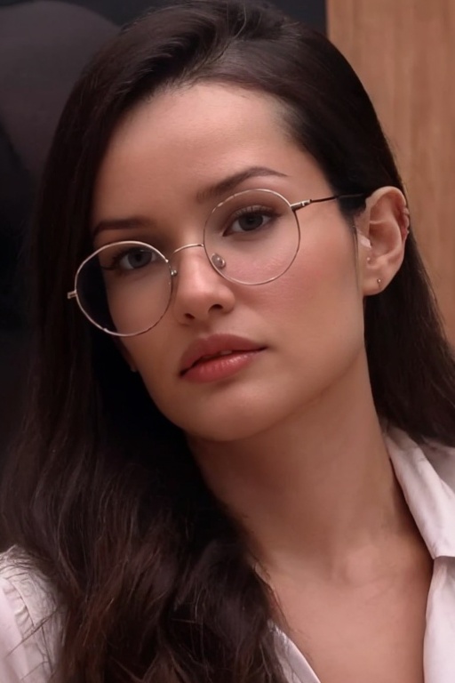 Hyperrealistic photo of Juliette,  from the waist up,  wearing glasses on Tensor.Art