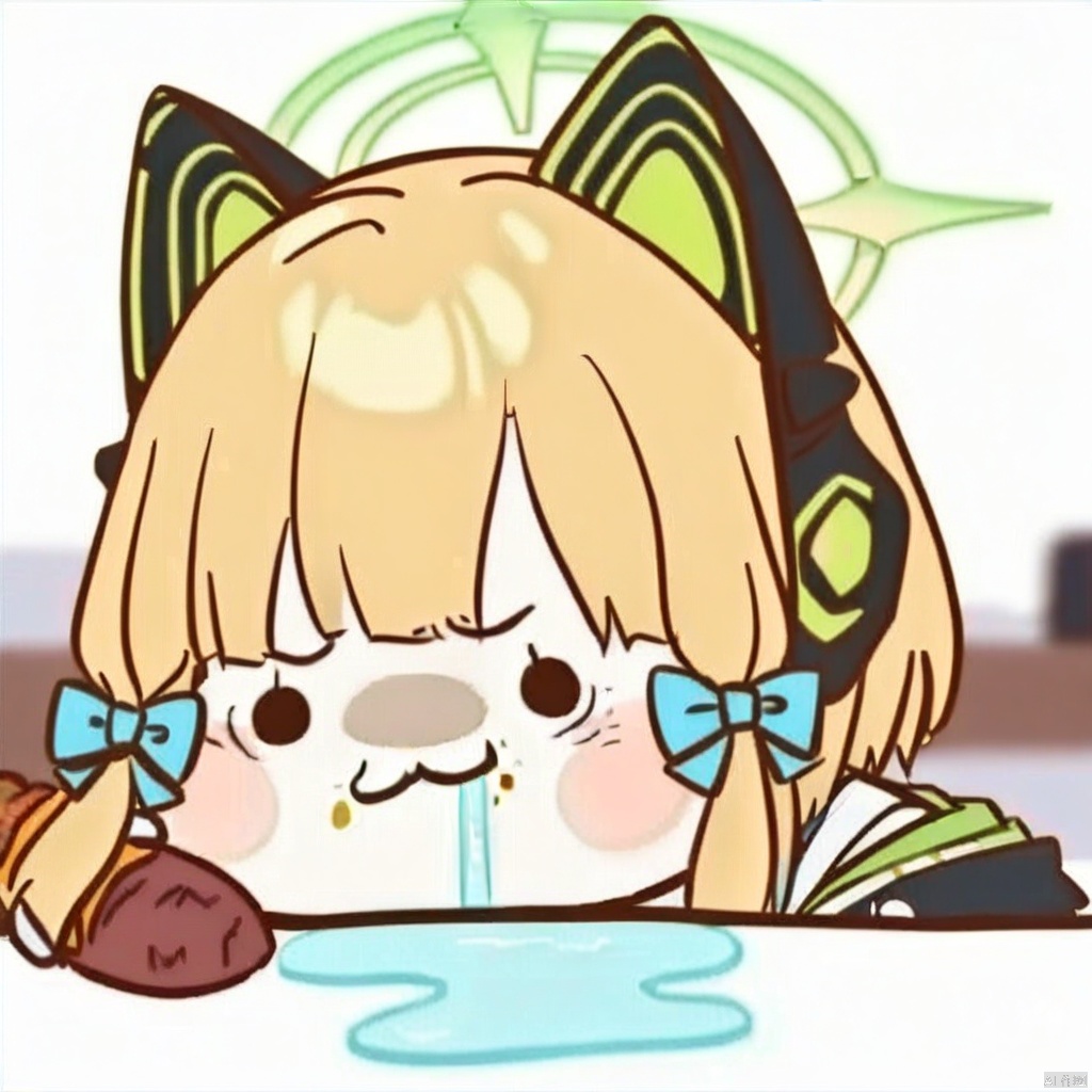  chibi,drooling,food on face,:3,(masterpiece),(best quality),1girl,midori \(blue archive\),blue archive,aiamu iamu,holding food,holding,hooded jacket,food,sidelocks,:d,collared shirt,blurry,long sleeves,puffy sleeves,headphones,blue bow,hand up,necktie,halo,looking at viewer,jacket,sleeves past wrists,blush,nail polish,blue necktie,animal ear headphones,blurry background,blonde hair,shirt,green eyes,hood down,open clothes,depth of field,hood,smile,white jacket,fake animal ears,bow,puffy long sleeves,open jacket,solo,dress shirt,animal ears,white shirt,blue nails,hair bow,long hair,drawstring,sweet potato, chibi_drooling
