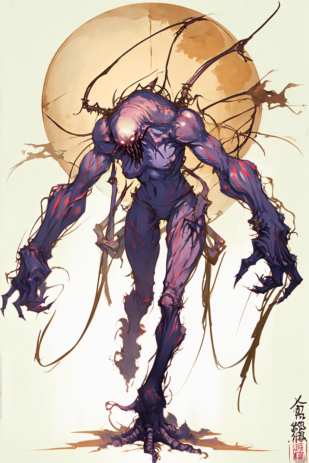 solo, holding, full body, weapon, no humans, 1other, monster, extra arms, extra eyes, guoflinke