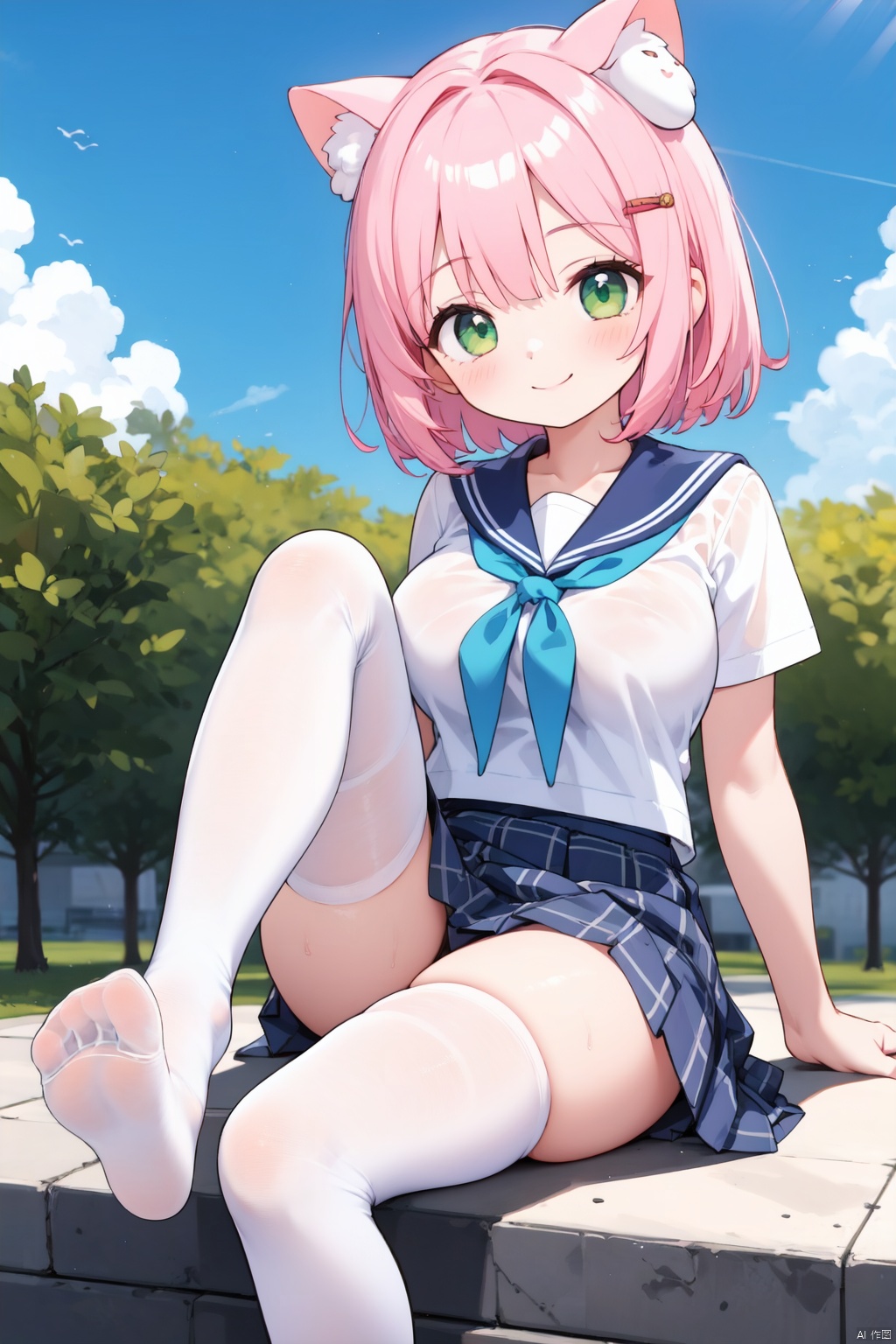 1girl,  arm support,  blue sky on Tensor.Art
