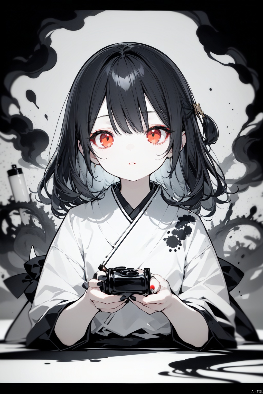 1girl,  black_hair,  blue_nails on Tensor.Art