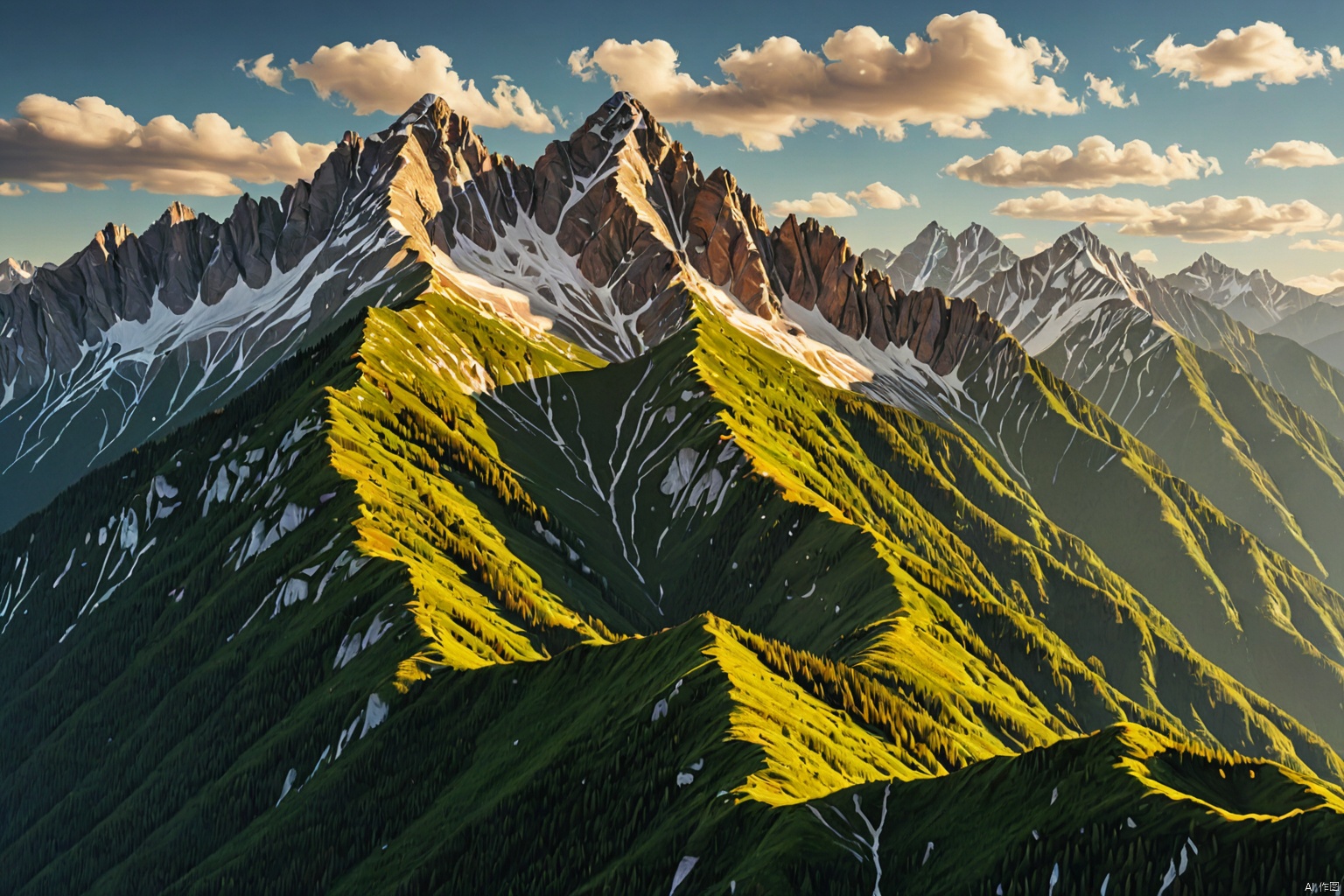 Mountains and ridges,
