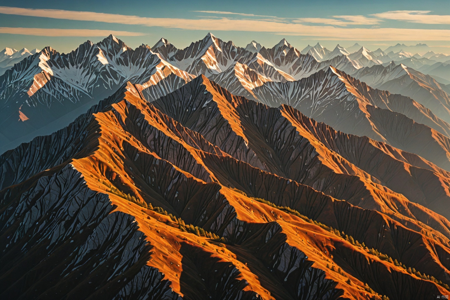 Mountains and ridges,