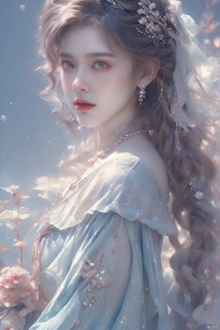  ((4k,masterpiece,best quality)), professional camera, 8k photos, wallpaper,luokeke,
bluess, glitter, light particles, sparkle, 1girl, solo, jewelry, luokeke,artist